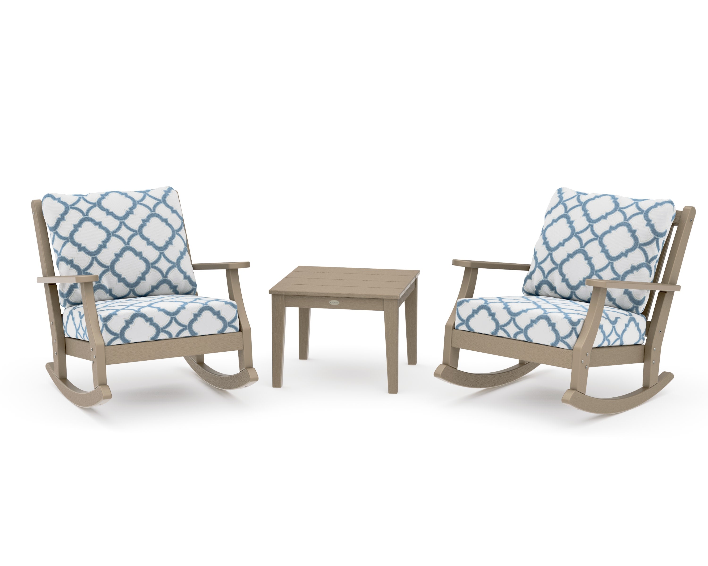 Wovendale 3-Piece Deep Seating Rocker Set in Vintage Sahara / Trellis Sky Blue