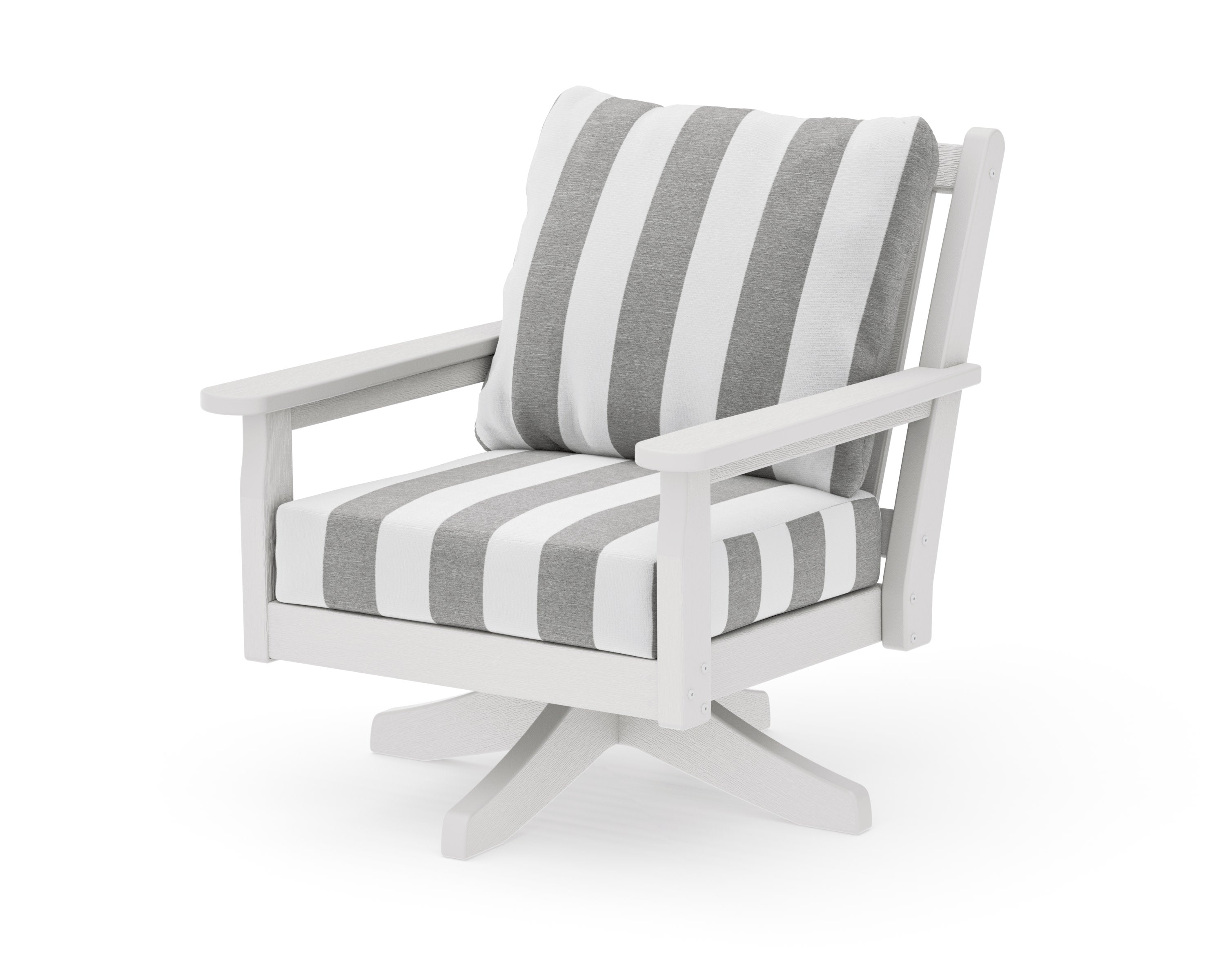 Chippendale Deep Seating Swivel Chair in Vintage White / Cabana Stripe Grey Mist