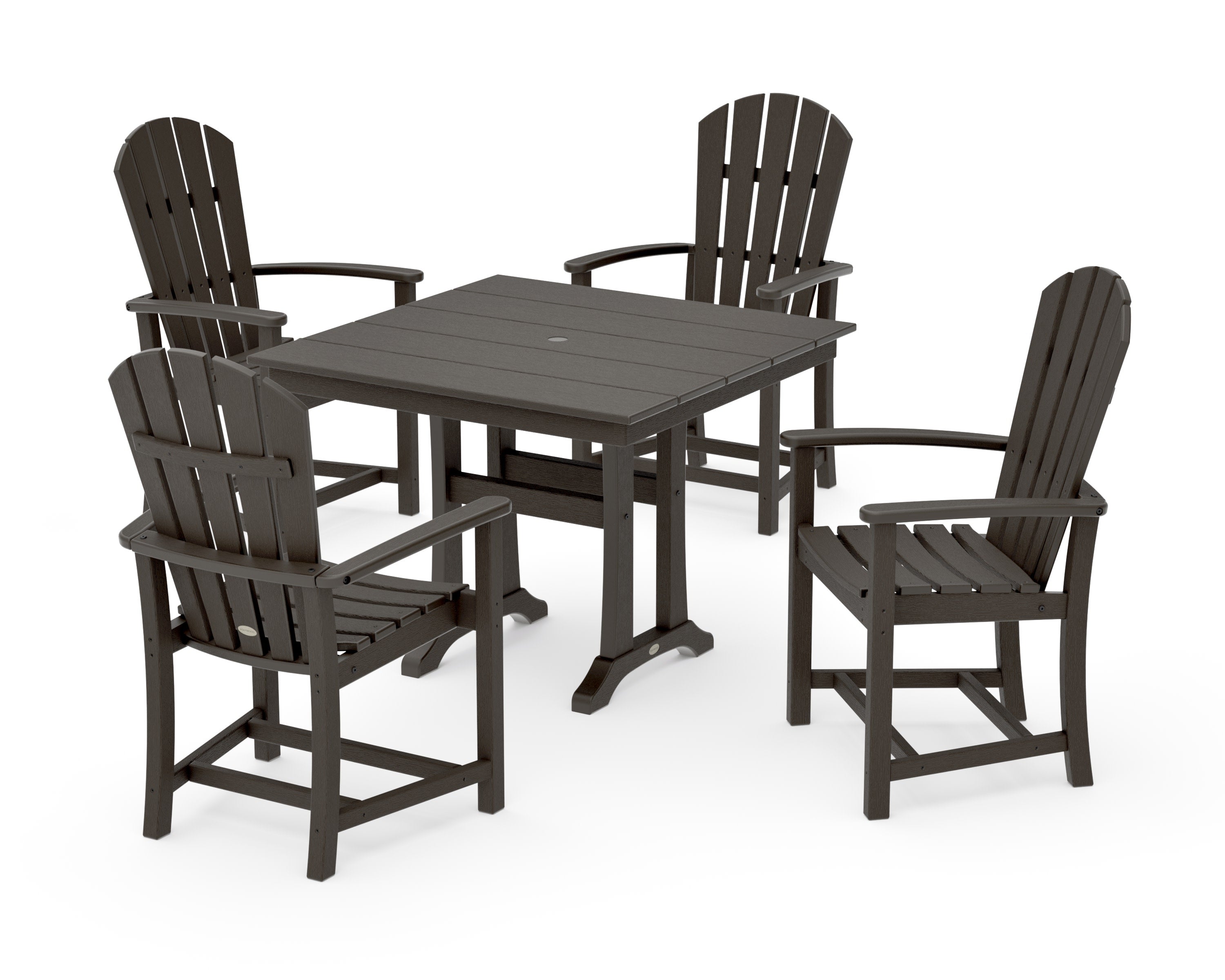 Palm Coast 5-Piece Farmhouse Dining Set With Trestle Legs in Vintage Coffee
