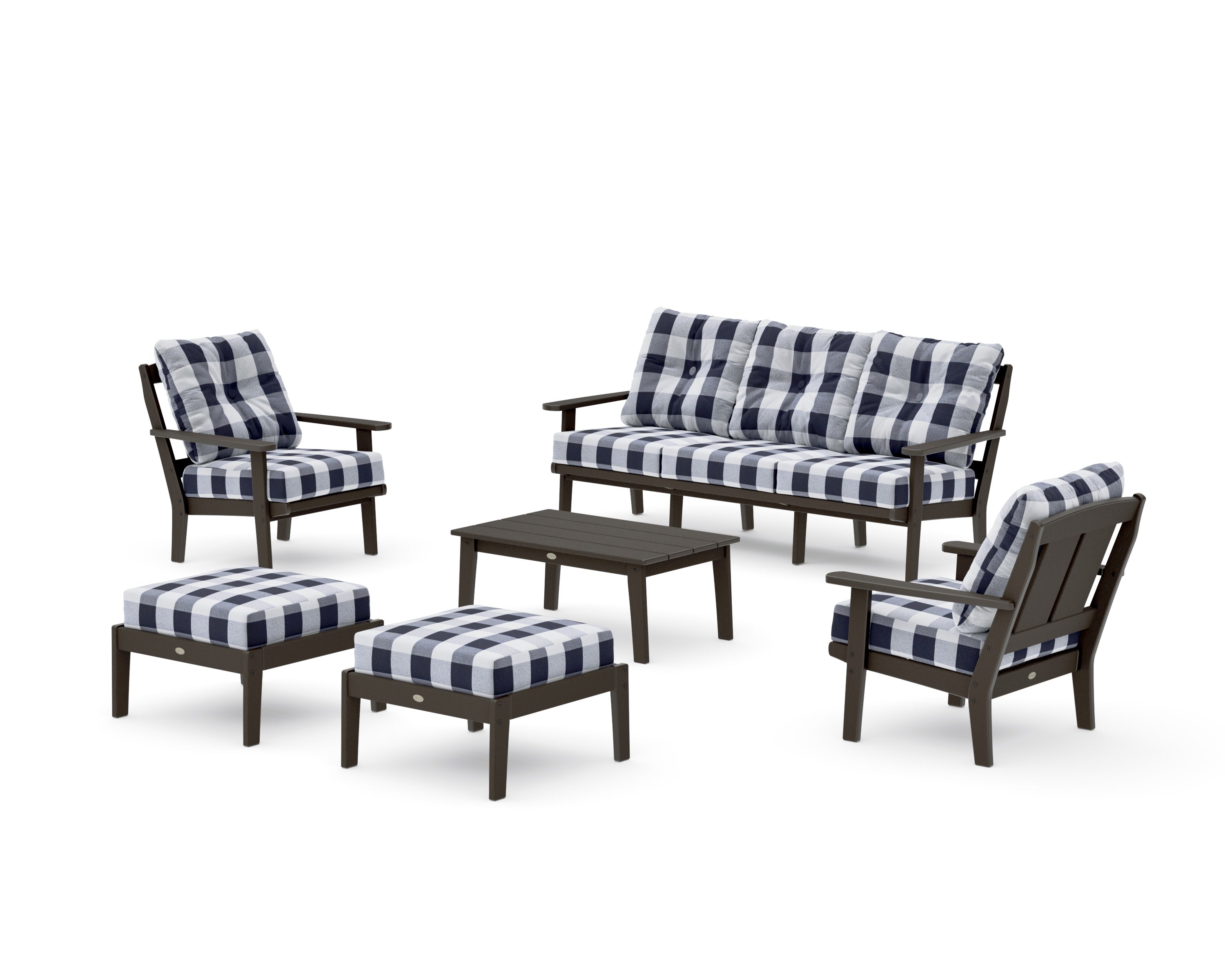 Mission 6-Piece Lounge Sofa Set in Vintage Coffee / Buffalo Plaid Navy