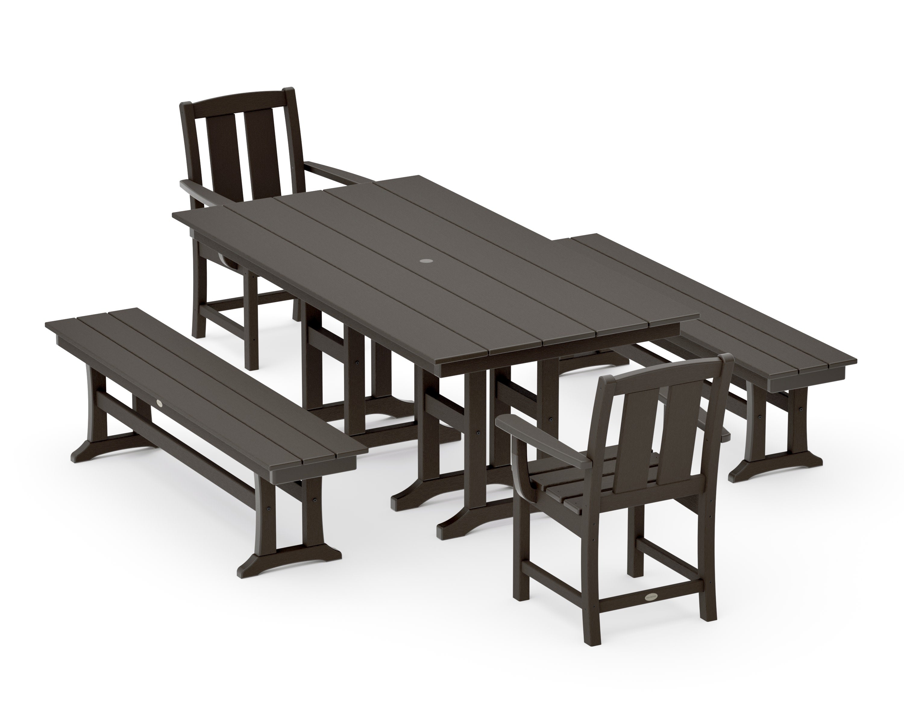 Mission 5-Piece Farmhouse Dining Set with Benches in Vintage Coffee