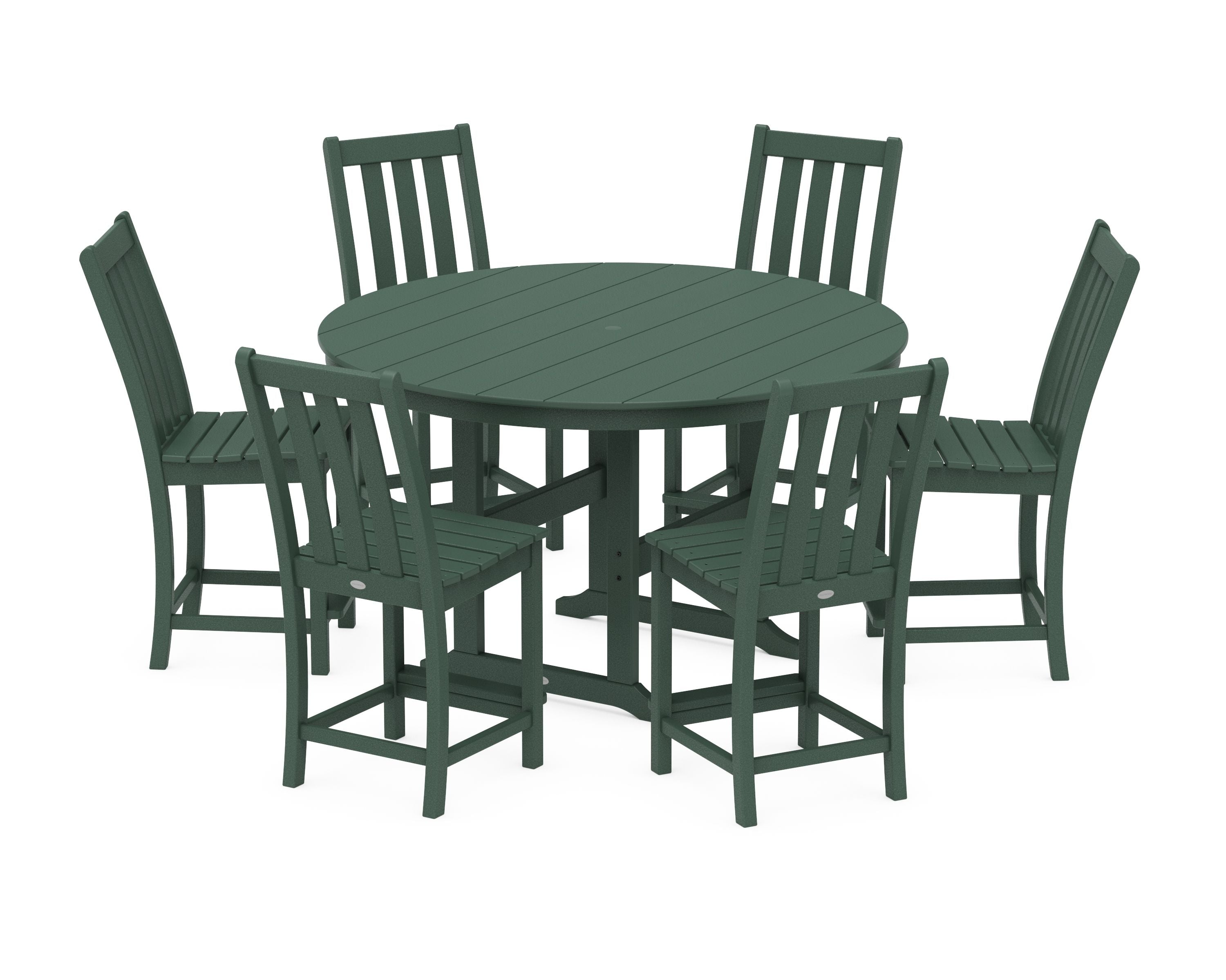 Vineyard 7-Piece Farmhouse Side Chair Round Farmhouse Counter Set in Green