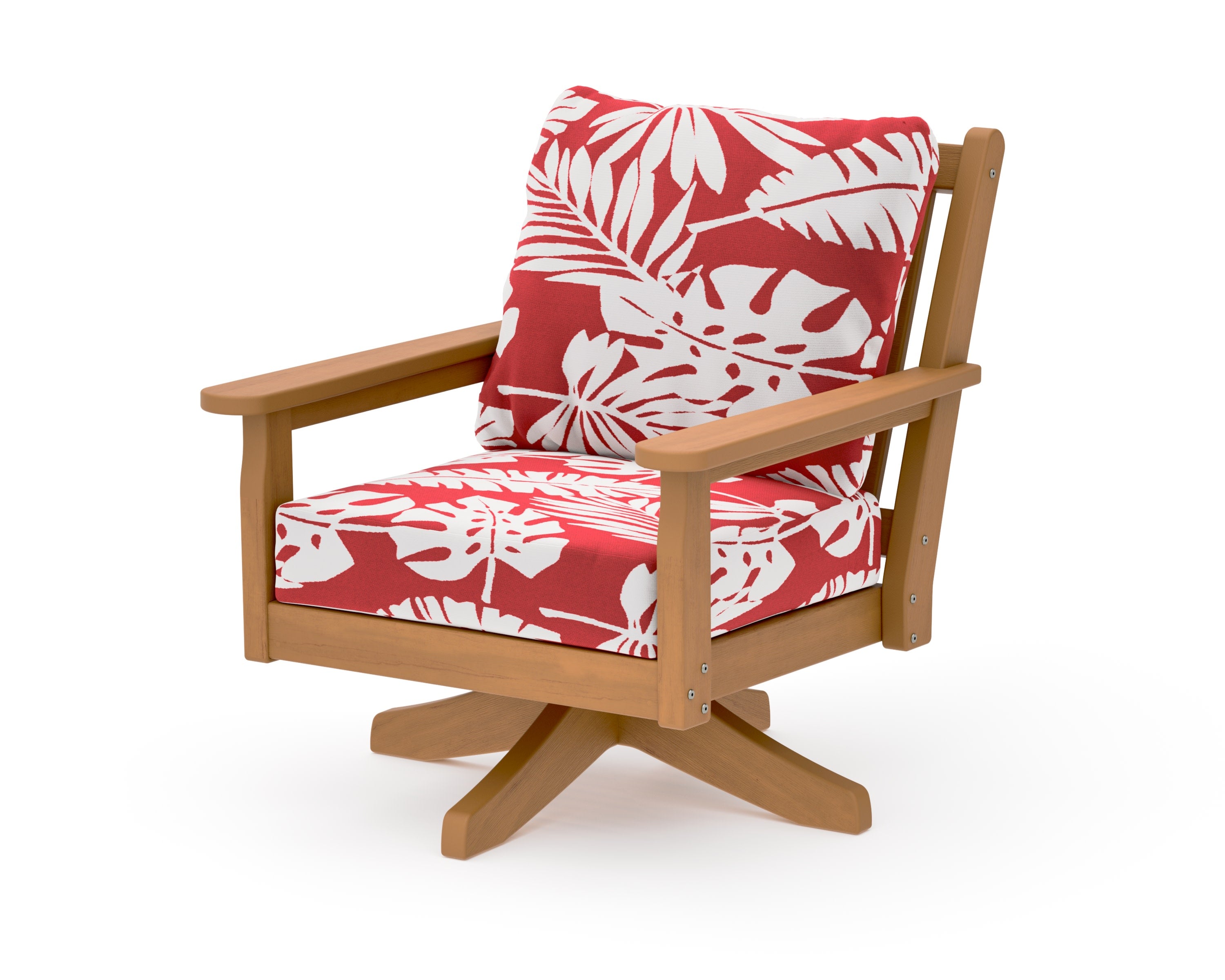Chippendale Deep Seating Swivel Chair in Natural / Leaf Crimson