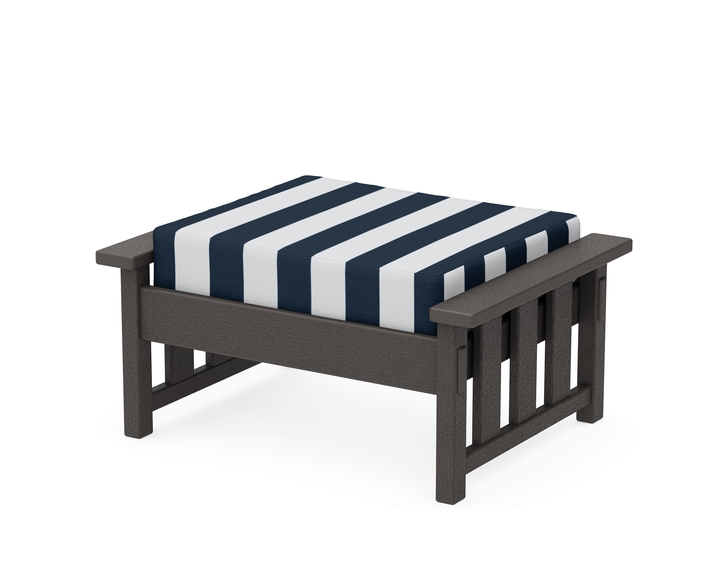 Acadia Deep Seating Ottoman in Vintage Coffee / Cabana Stripe Marine Indigo