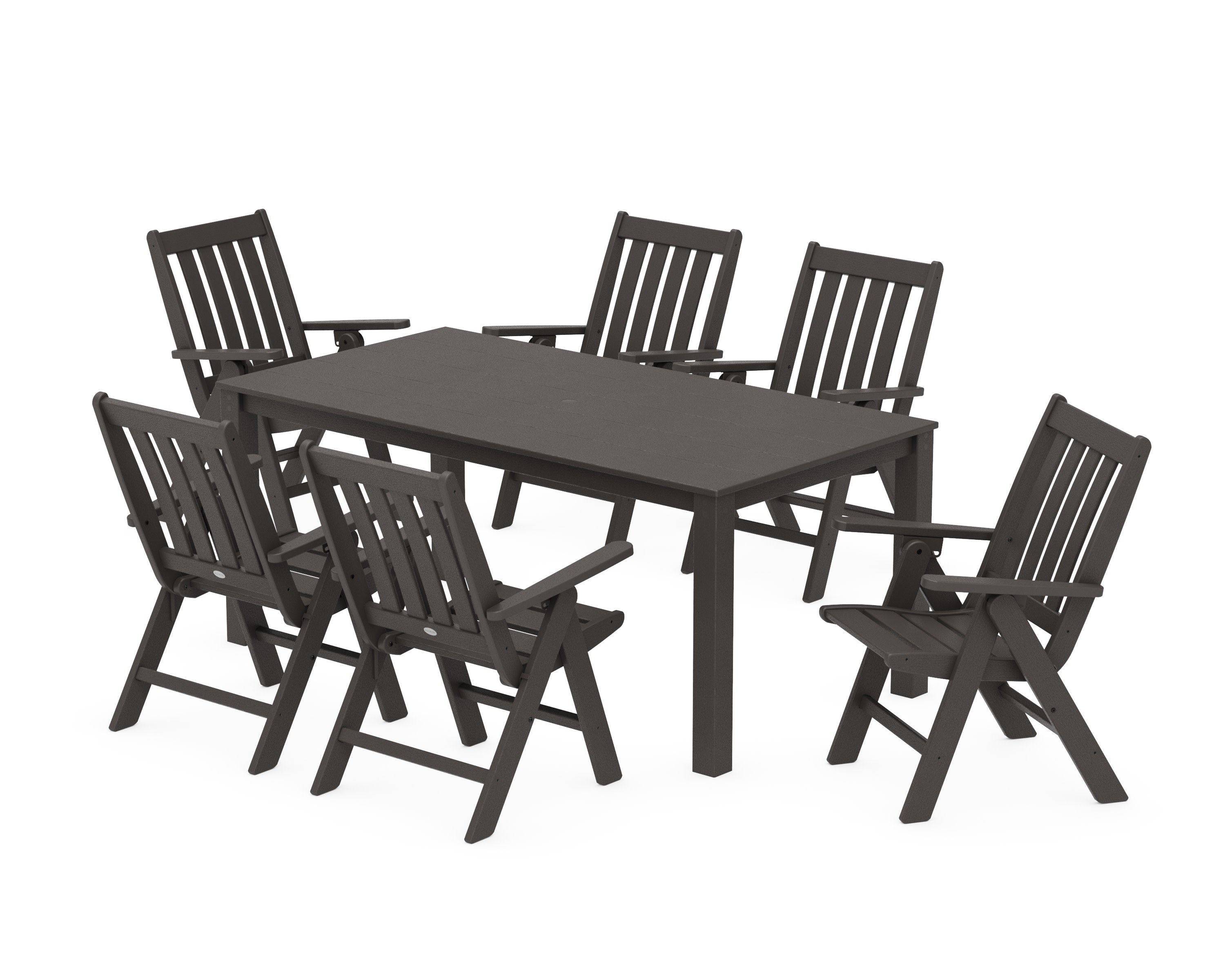 Vineyard Folding Chair 7-Piece Parsons Dining Set in Vintage Coffee