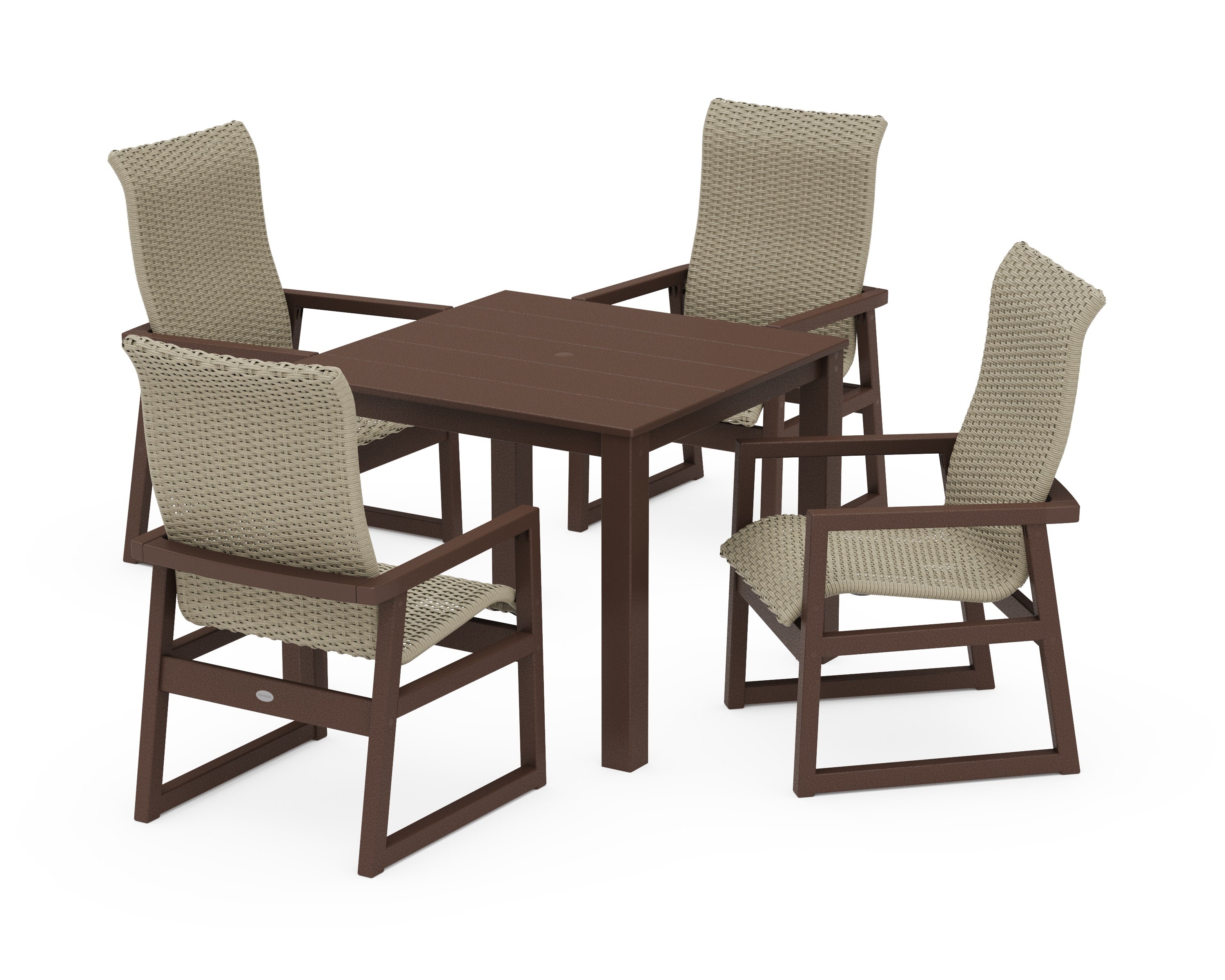 EDGE Woven Highback 5-Piece Parsons Dining Set in Mahogany / Dune Grass