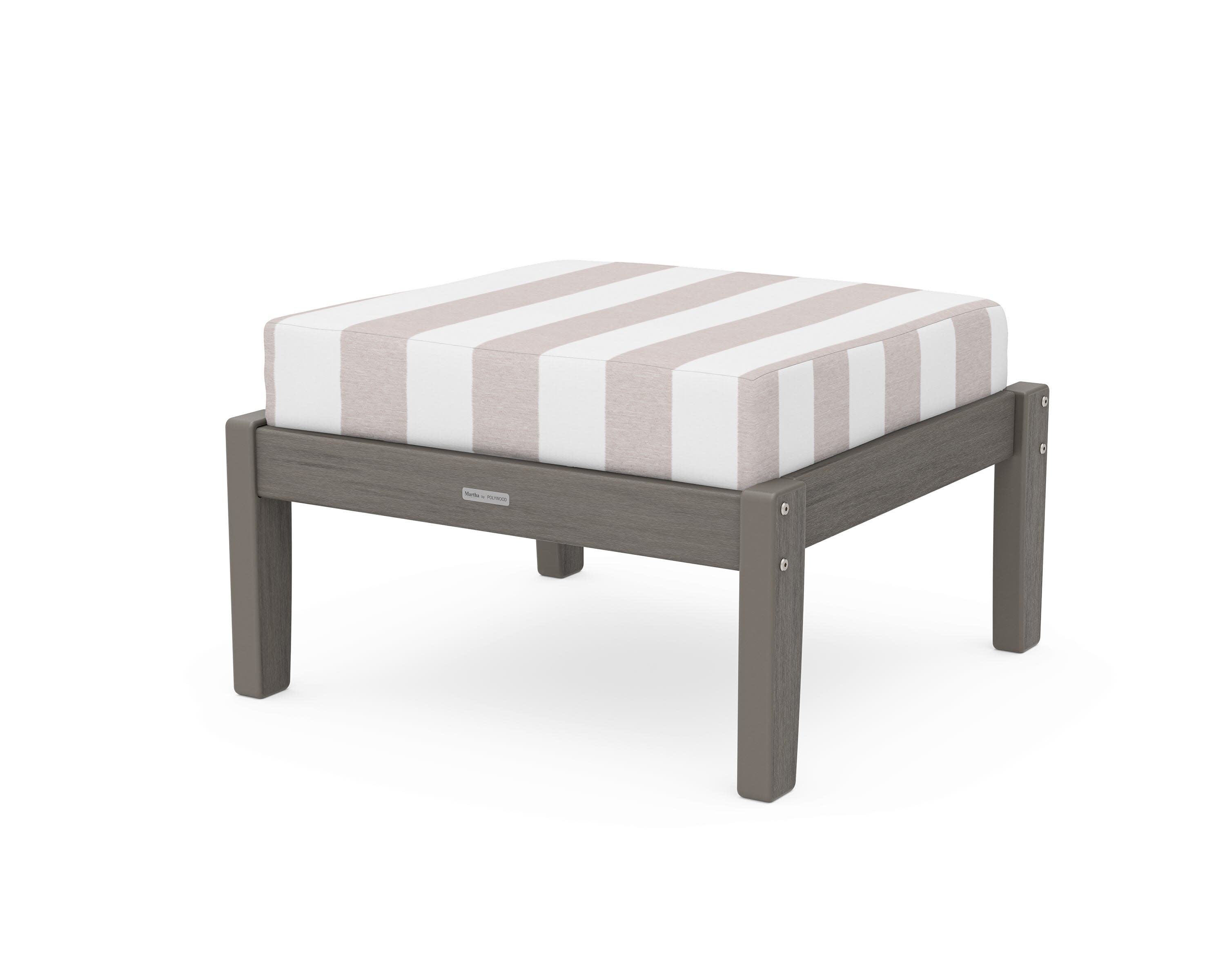 Chinoiserie Deep Seating Ottoman in Driftwood / Cabana Stripe Dune Burlap