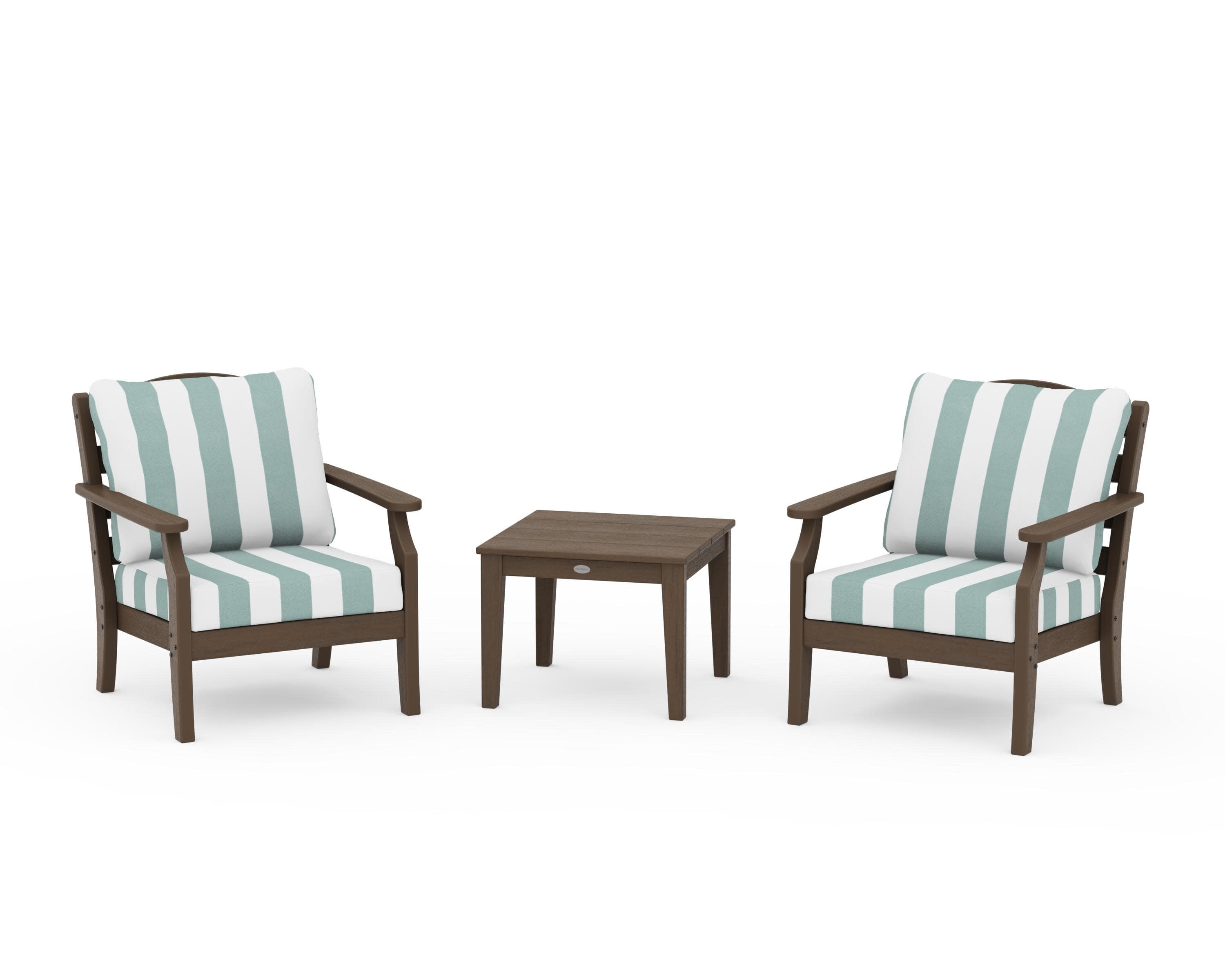 Savannah 3-Piece Deep Seating Set in Kona / Cabana Stripe Glacier Spa