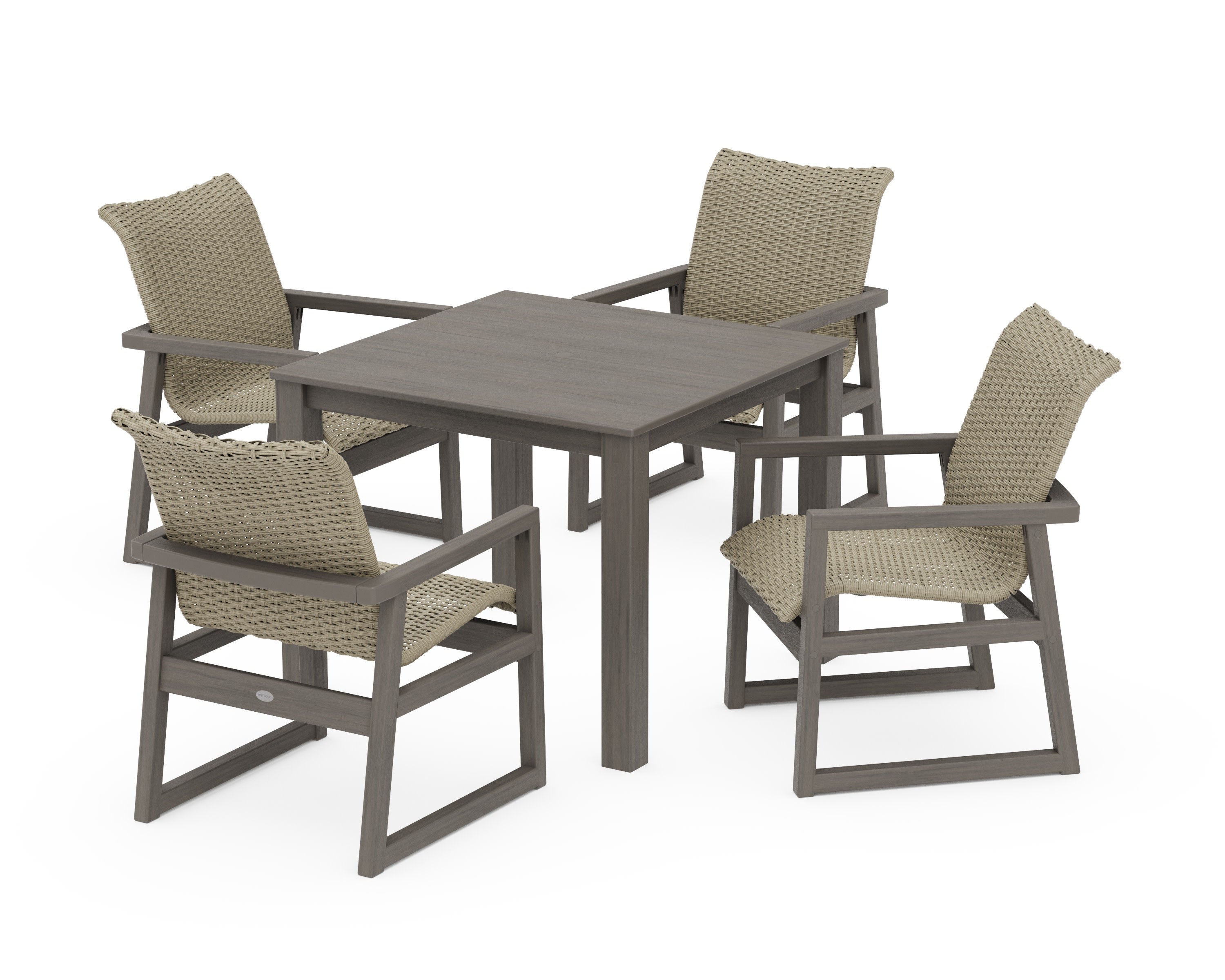 EDGE Woven 5-Piece Parsons Dining Set in Driftwood / Dune Grass