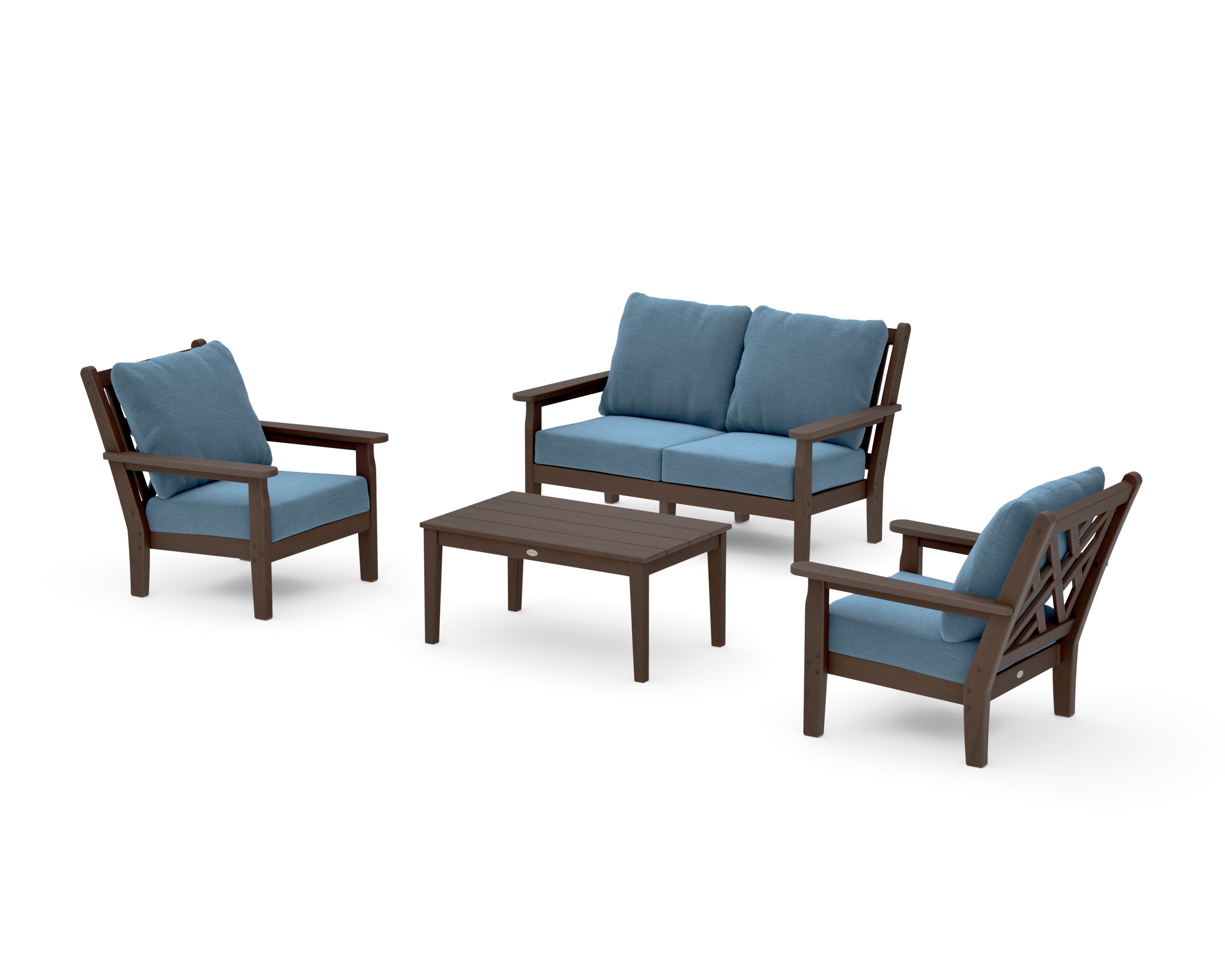 Chippendale 4-Piece Deep Seating Set with Loveseat in Kona / Sky Blue