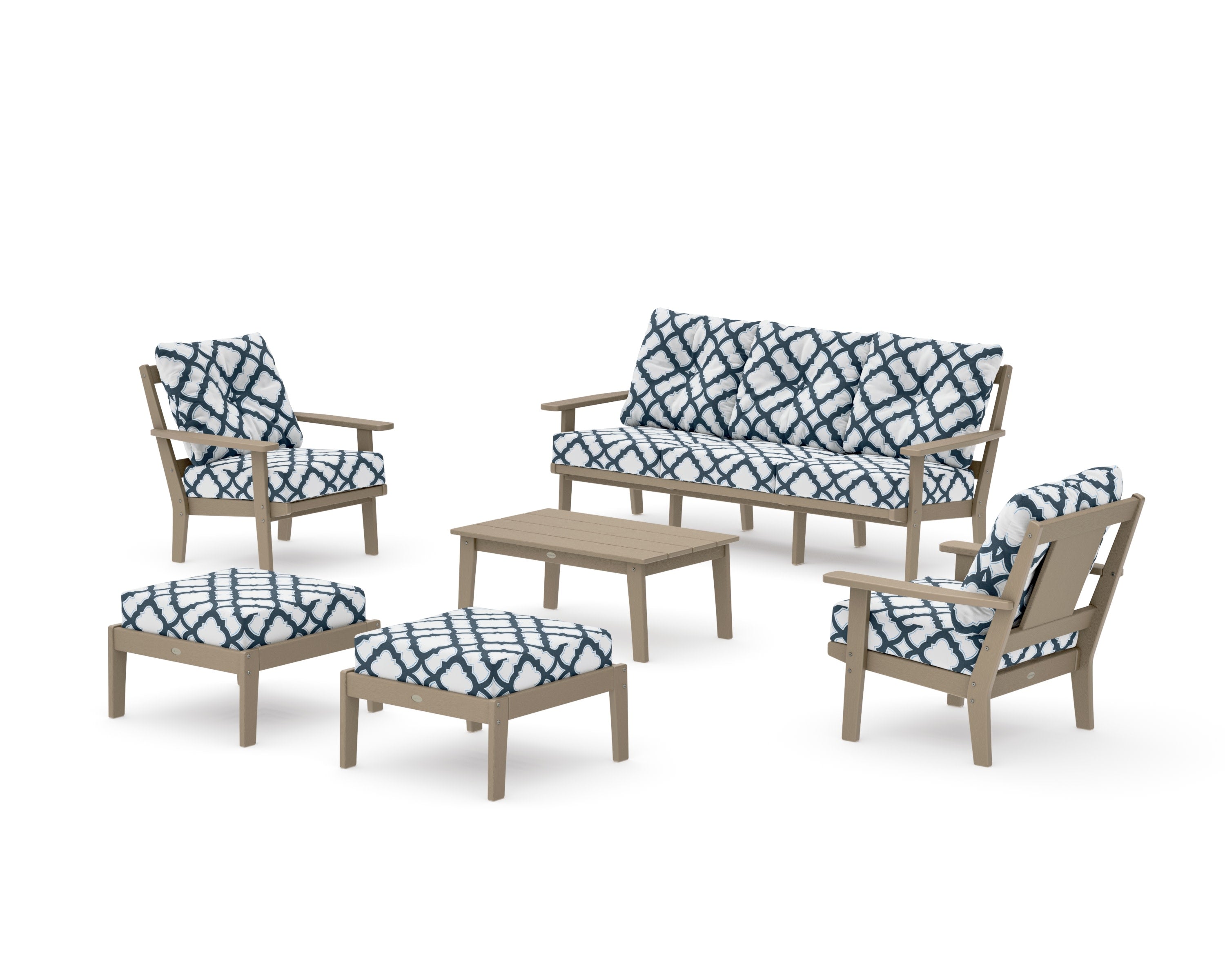 Prairie 6-Piece Lounge Sofa Set in Vintage Sahara / Trellis Marine Indigo