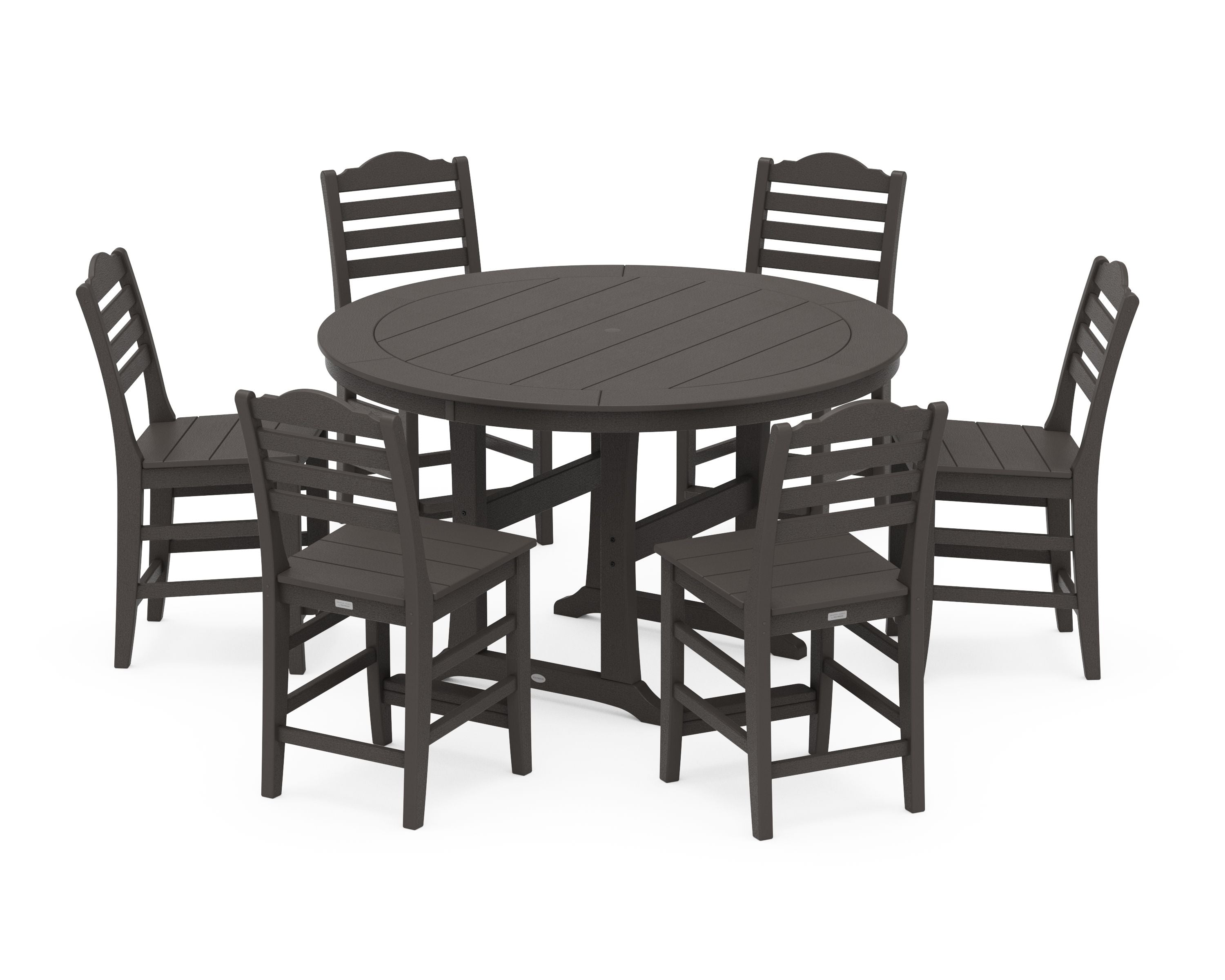 Savannah 7-Piece Side Chair Round Counter Set in Vintage Coffee