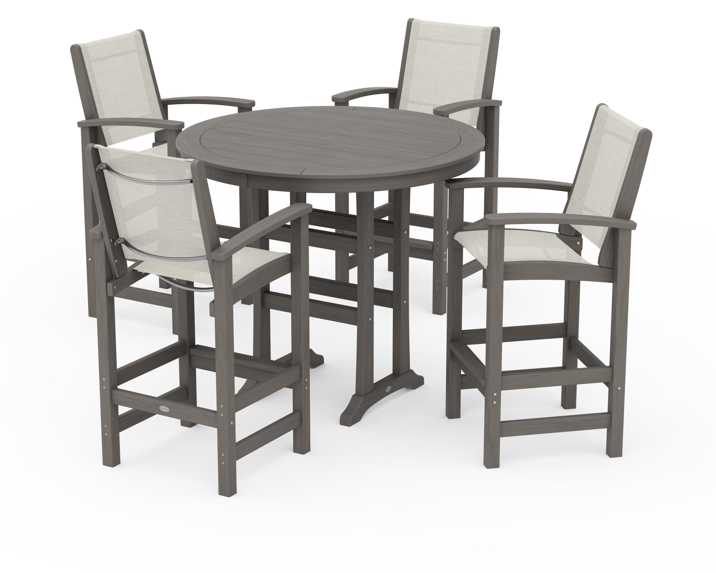 Coastal 5-Piece Nautical Trestle Bar Set in Driftwood / Parchment Sling