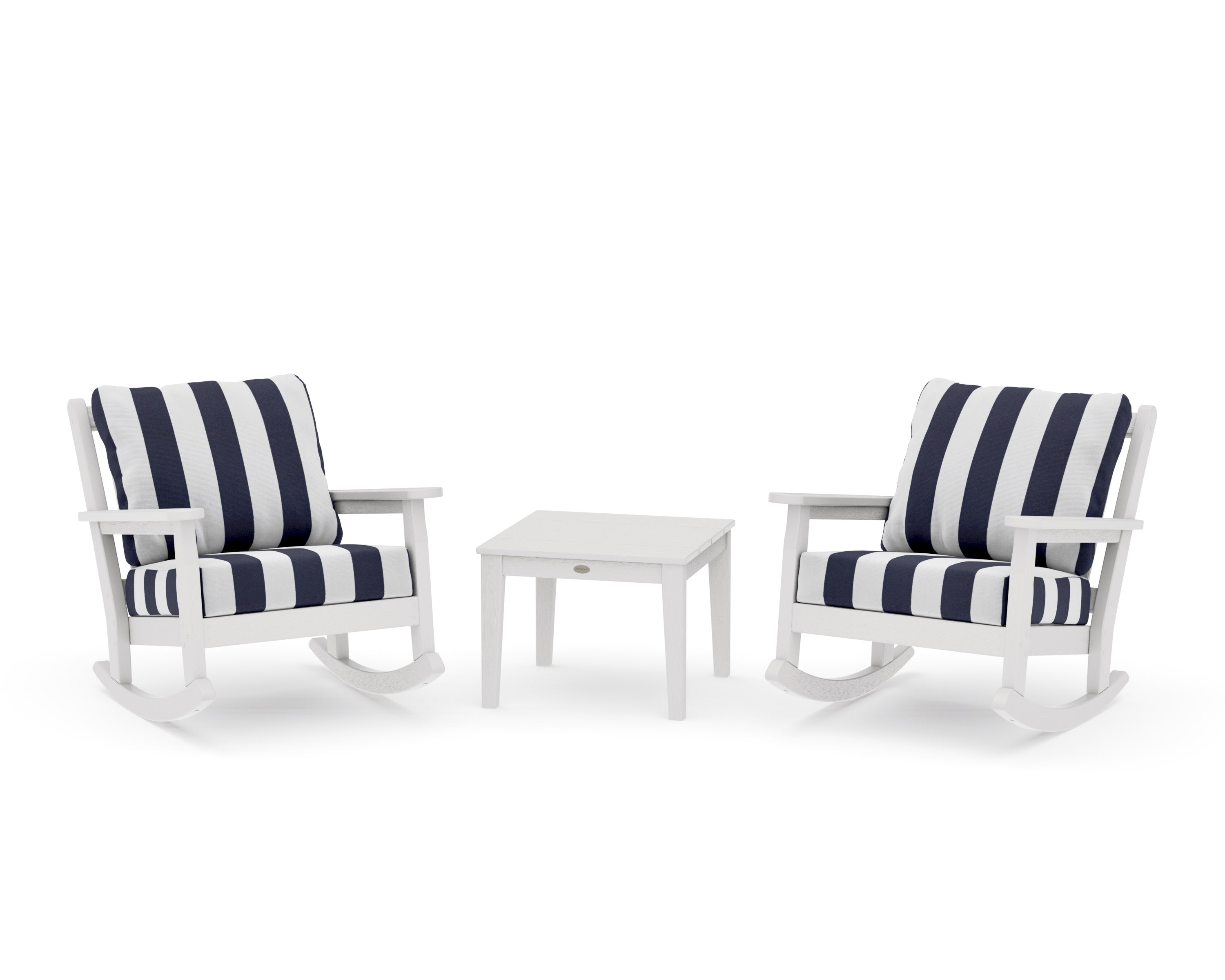 Chippendale 3-Piece Deep Seating Rocker Set in Vintage White / Cabana Stripe Navy