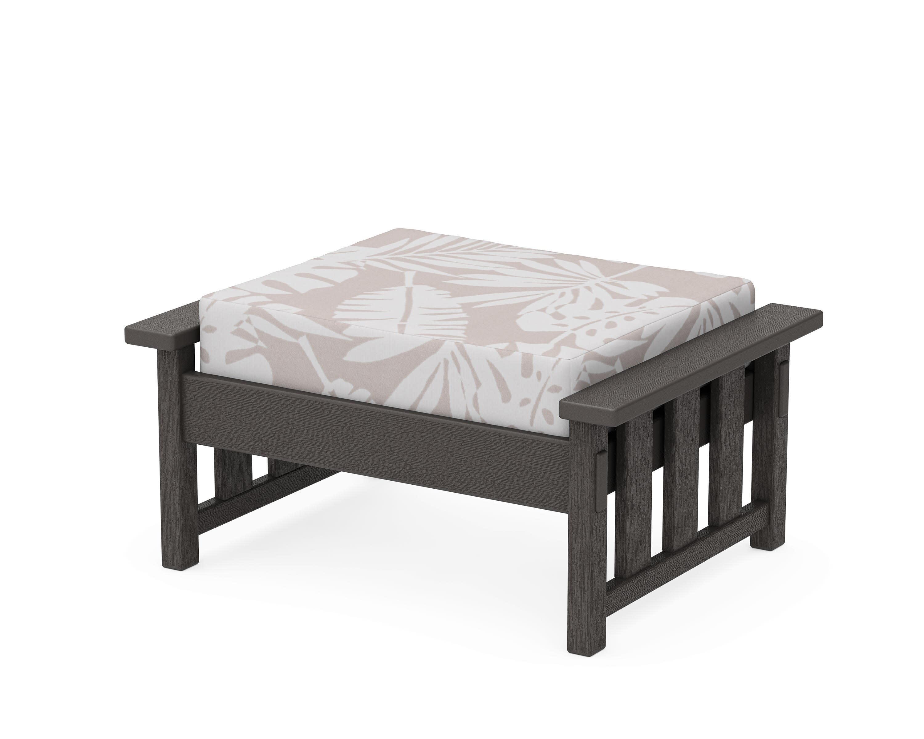Acadia Deep Seating Ottoman in Vintage Coffee / Leaf Dune Burlap