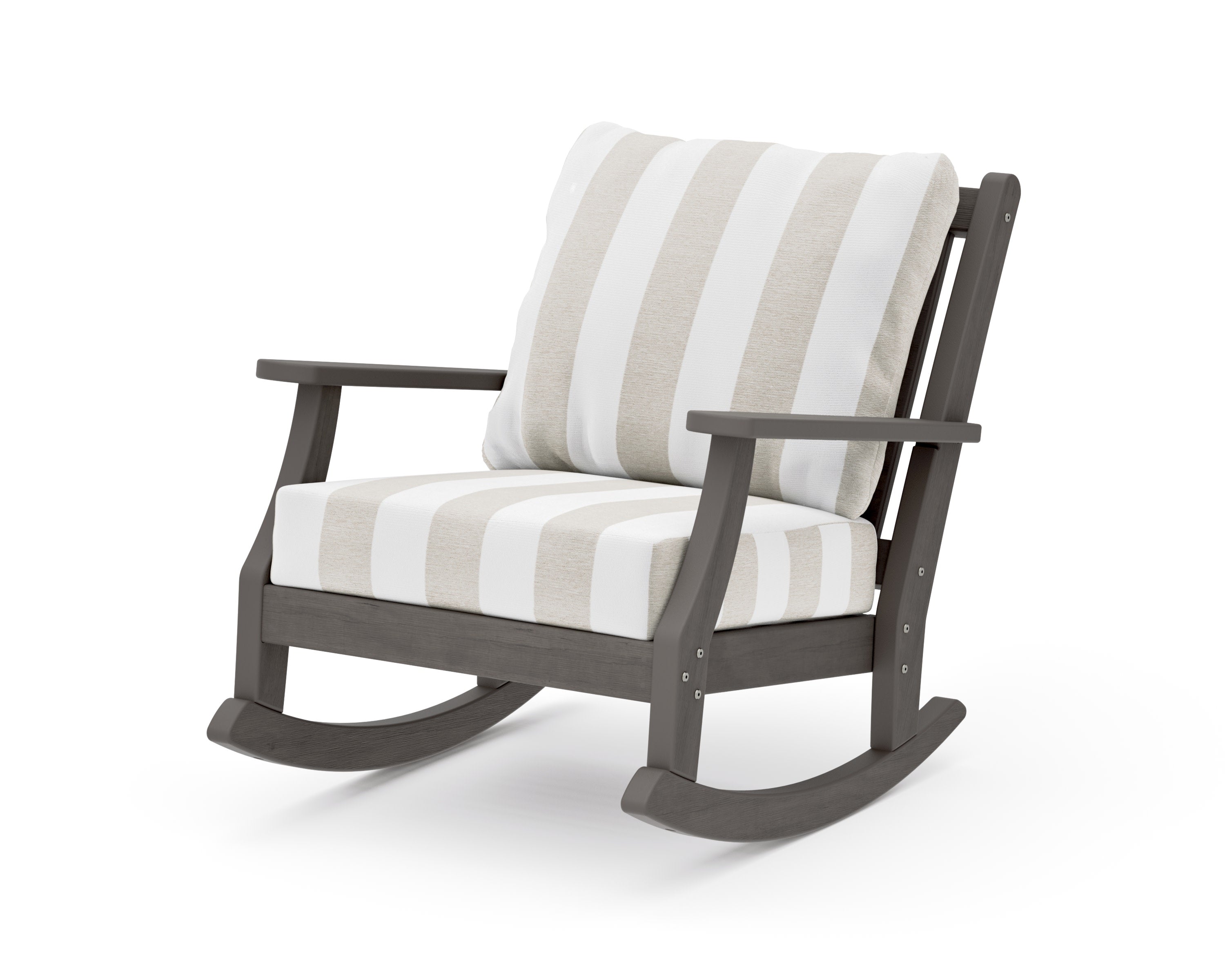 Wovendale Deep Seating Rocking Chair in Driftwood / Cabana Stripe Dune Burlap