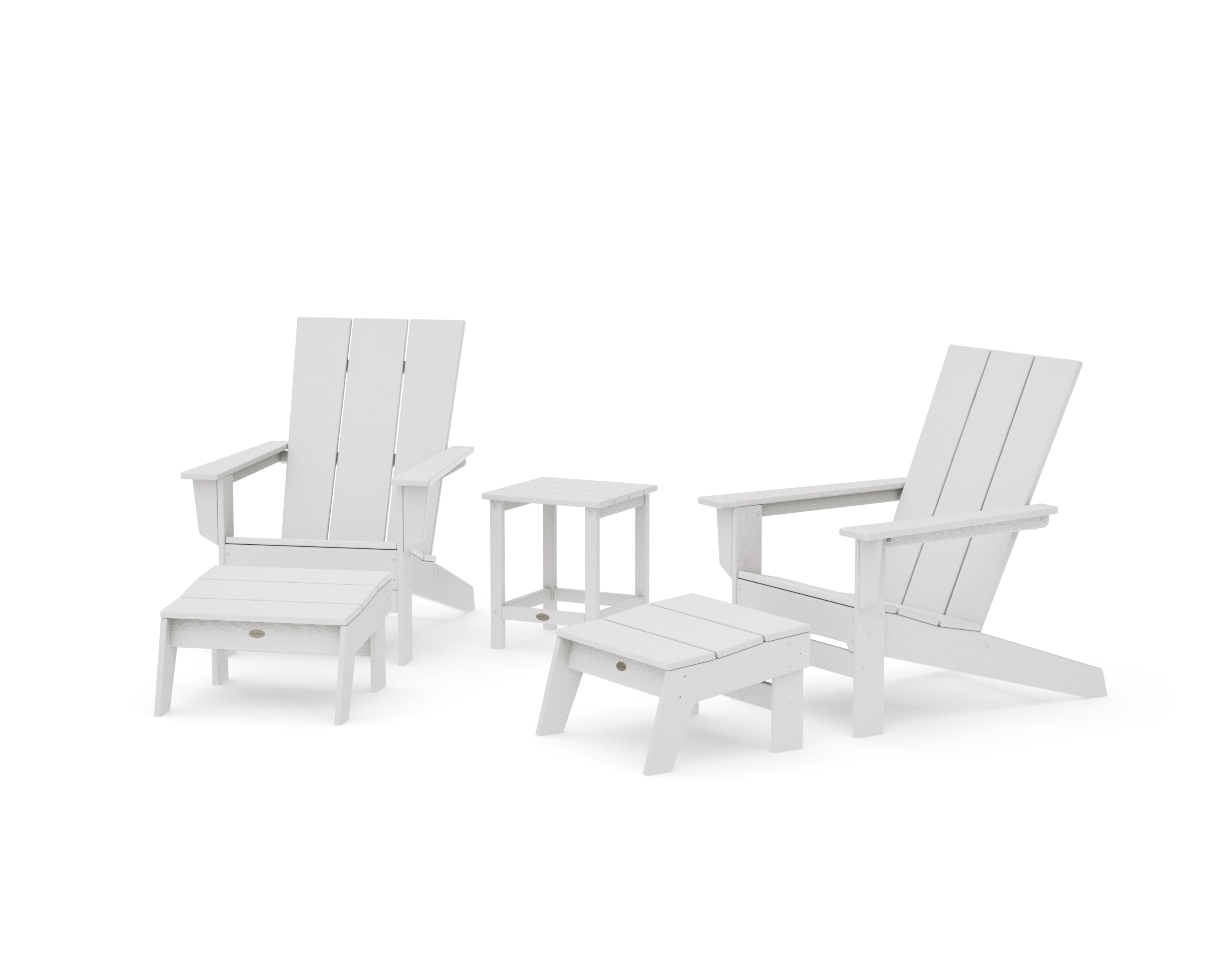 5-Piece Modern Studio Adirondack Set with Ottomans and Side Table in Vintage White