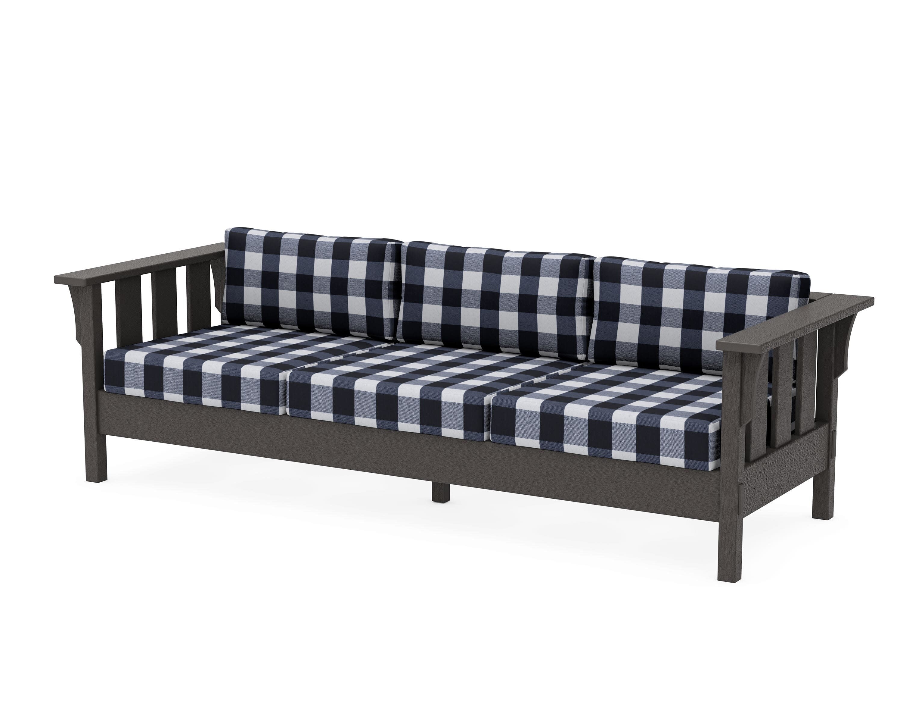 Acadia Deep Seating Sofa in Vintage Coffee / Buffalo Plaid Marine Indigo