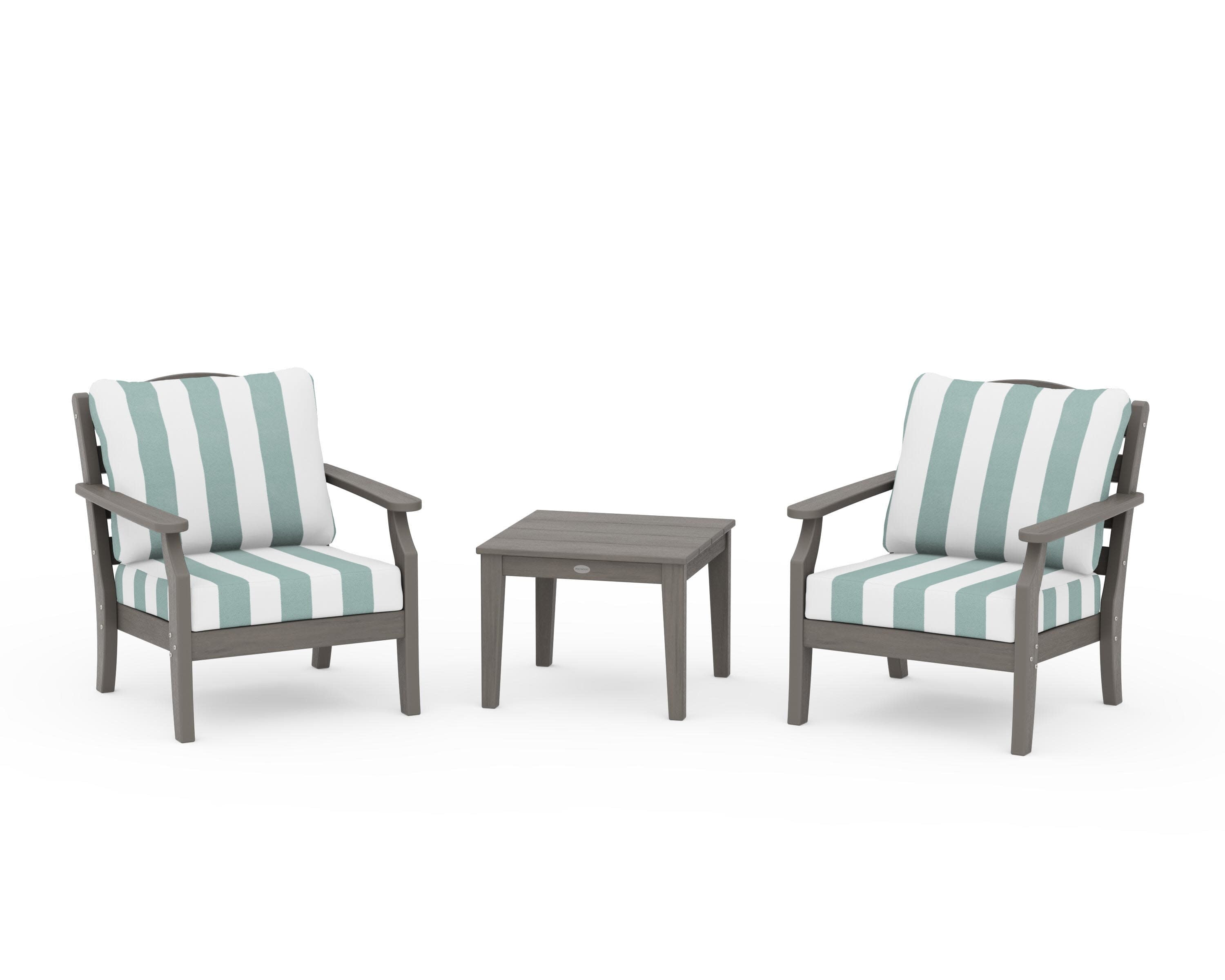 Savannah 3-Piece Deep Seating Set in Driftwood / Cabana Stripe Glacier Spa