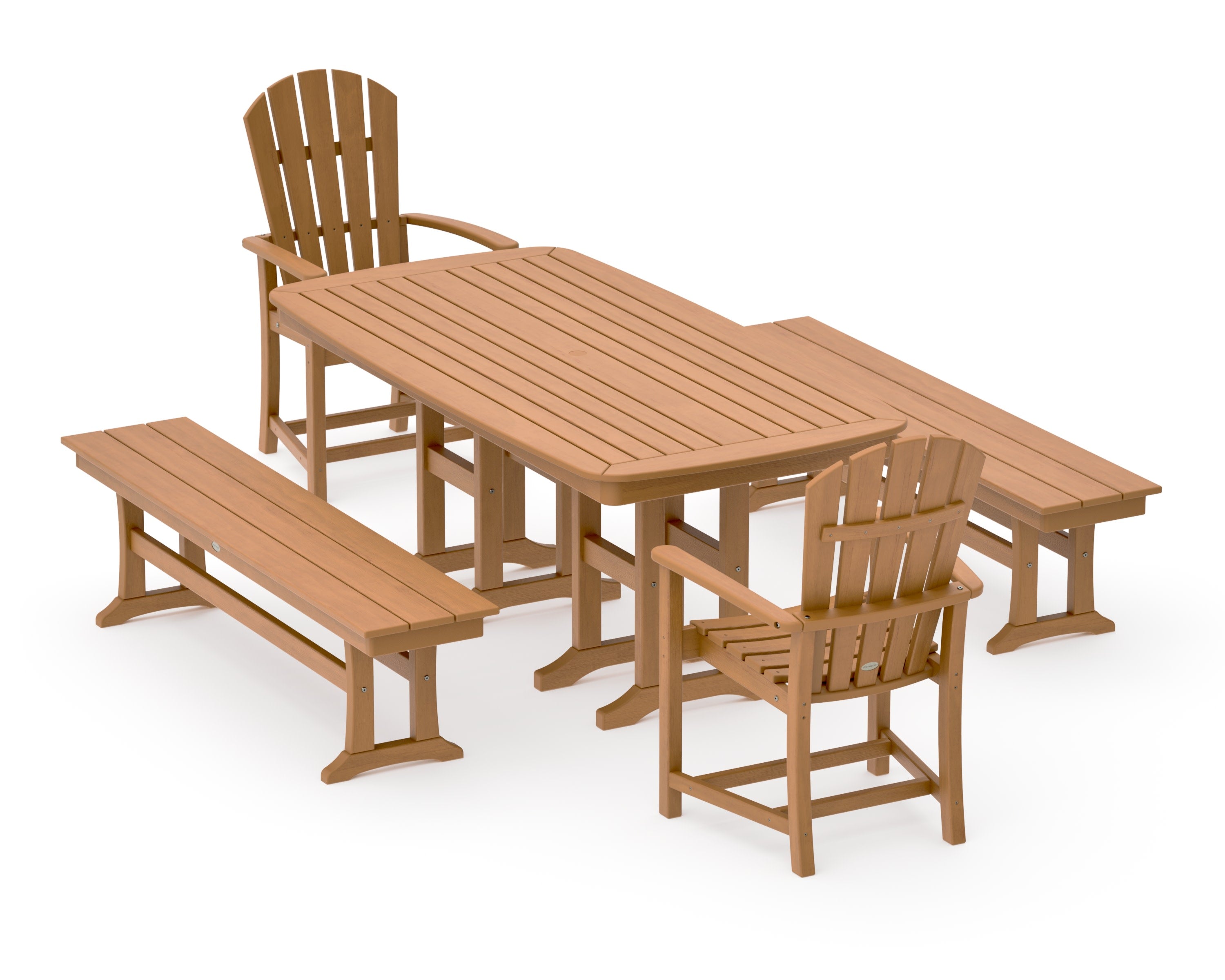 Palm Coast 5-Piece Dining Set with Benches in Natural