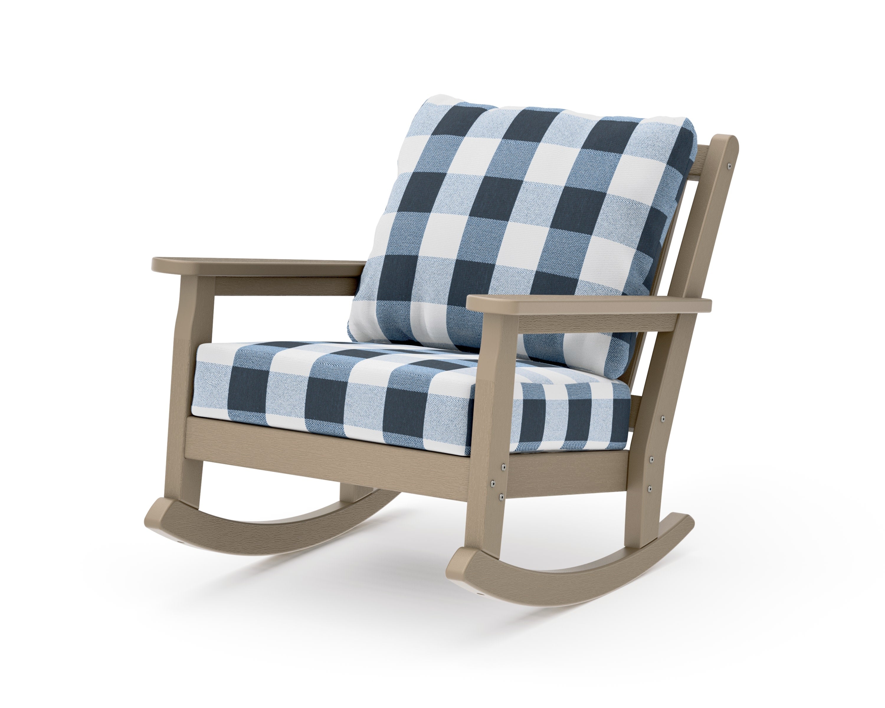 Chippendale Deep Seating Rocking Chair in Vintage Sahara / Buffalo Plaid Marine Indigo