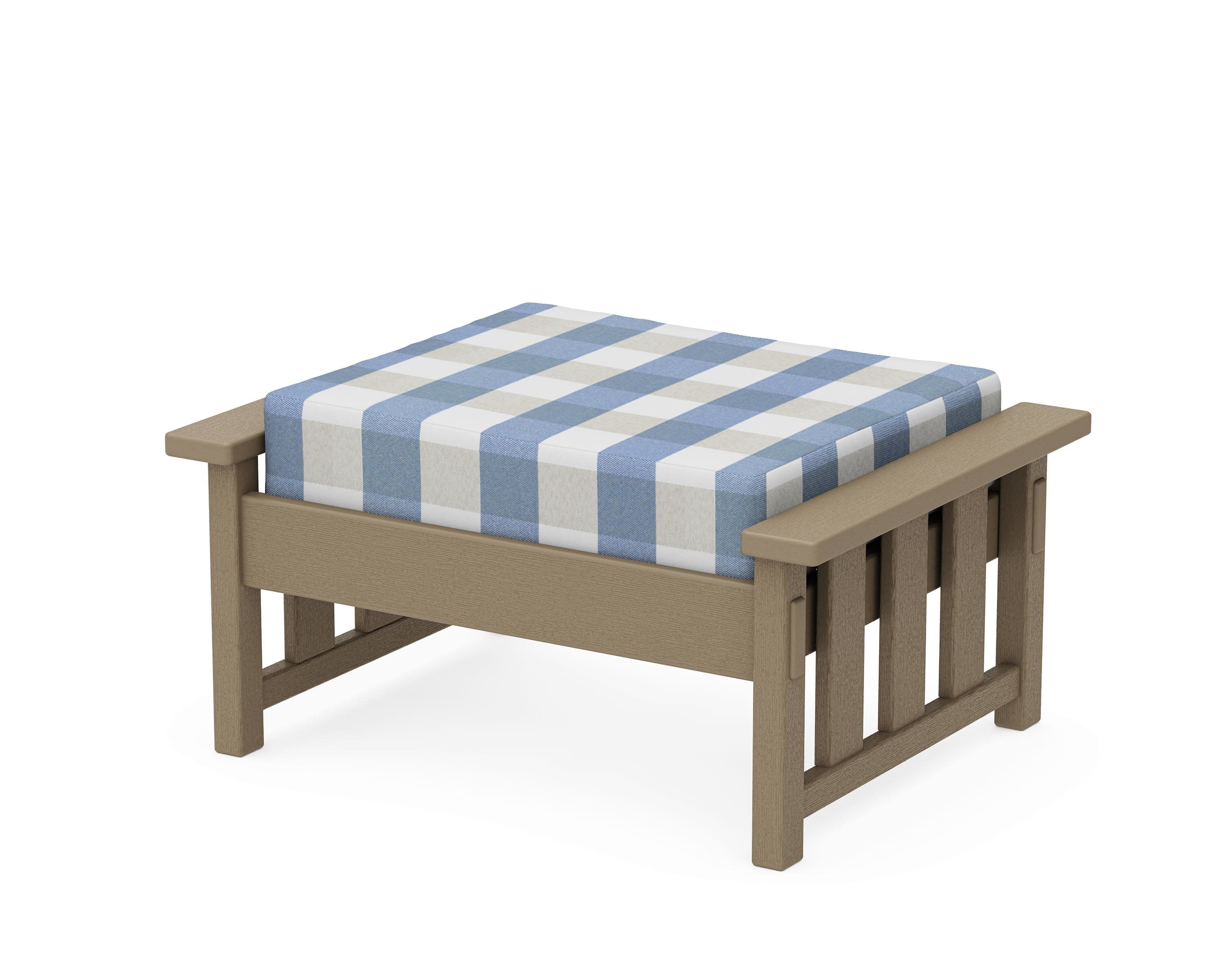 Acadia Deep Seating Ottoman in Vintage Sahara / Buffalo Plaid Sky Blue