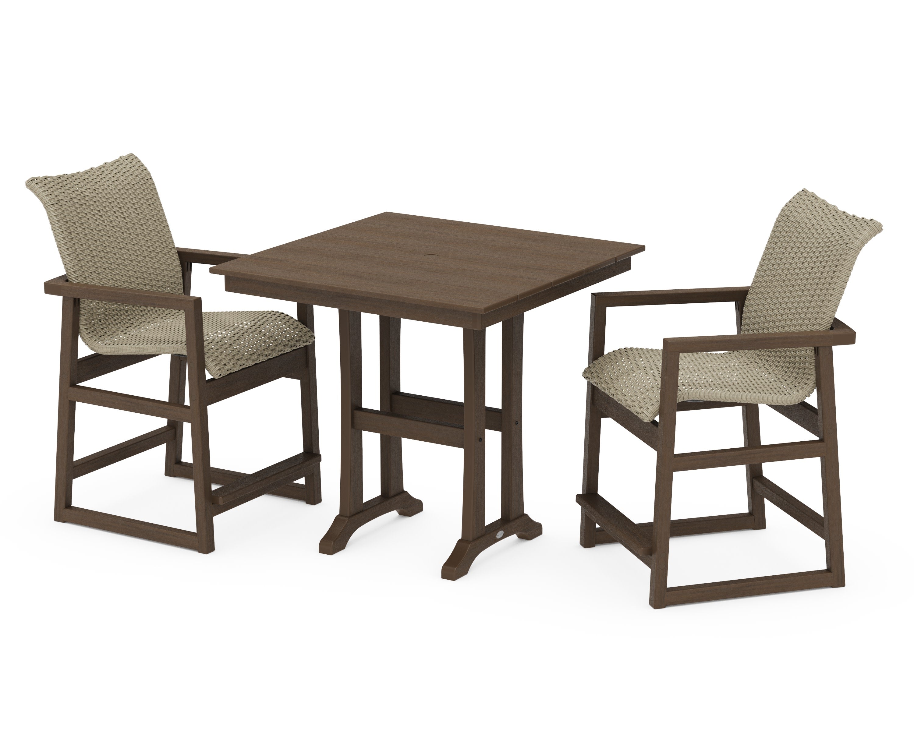 EDGE Woven 3-Piece Farmhouse Counter Set with Trestle Legs in Kona / Dune Grass
