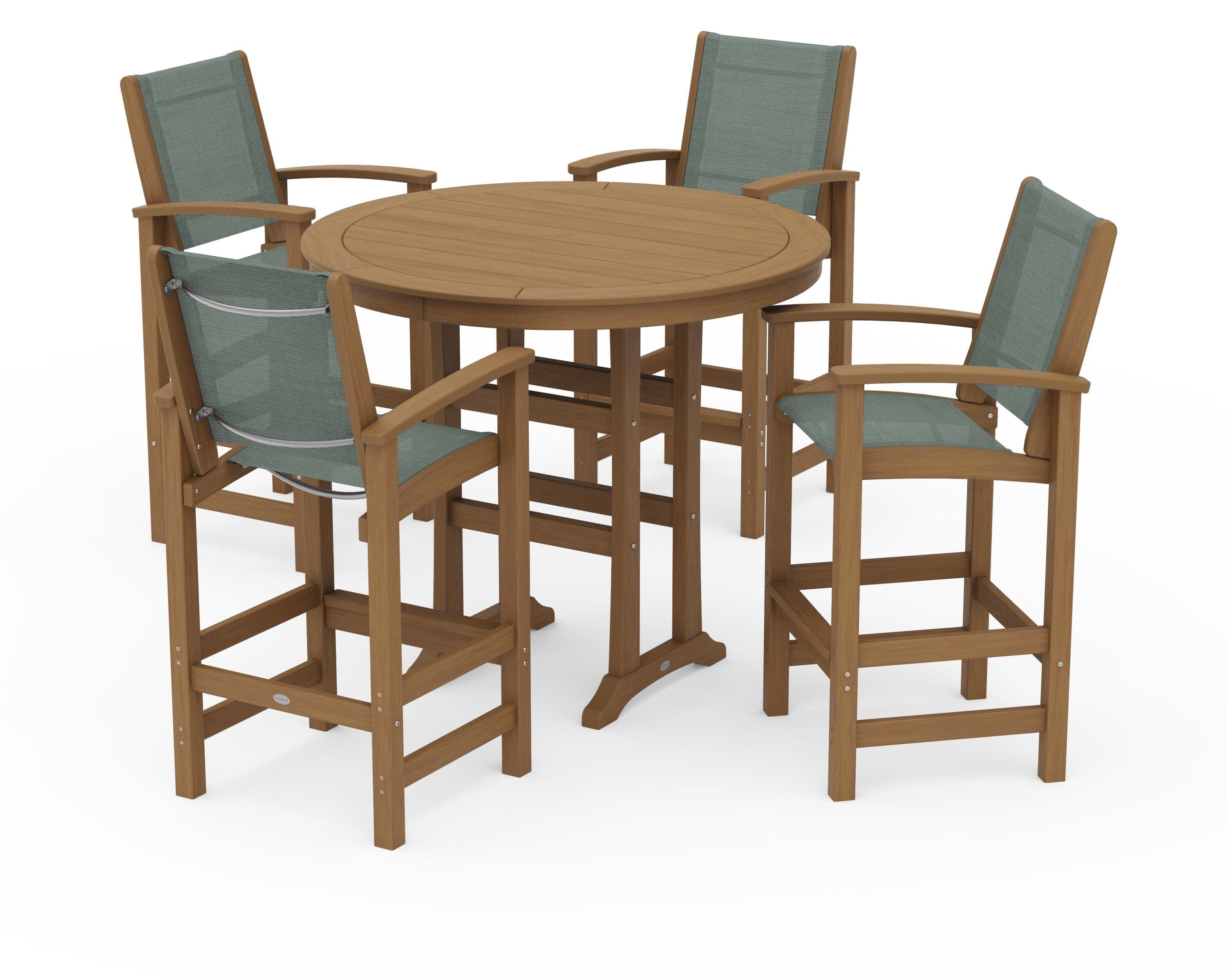 Coastal 5-Piece Nautical Trestle Bar Set in Natural / Dupioni Sea Mist Sling