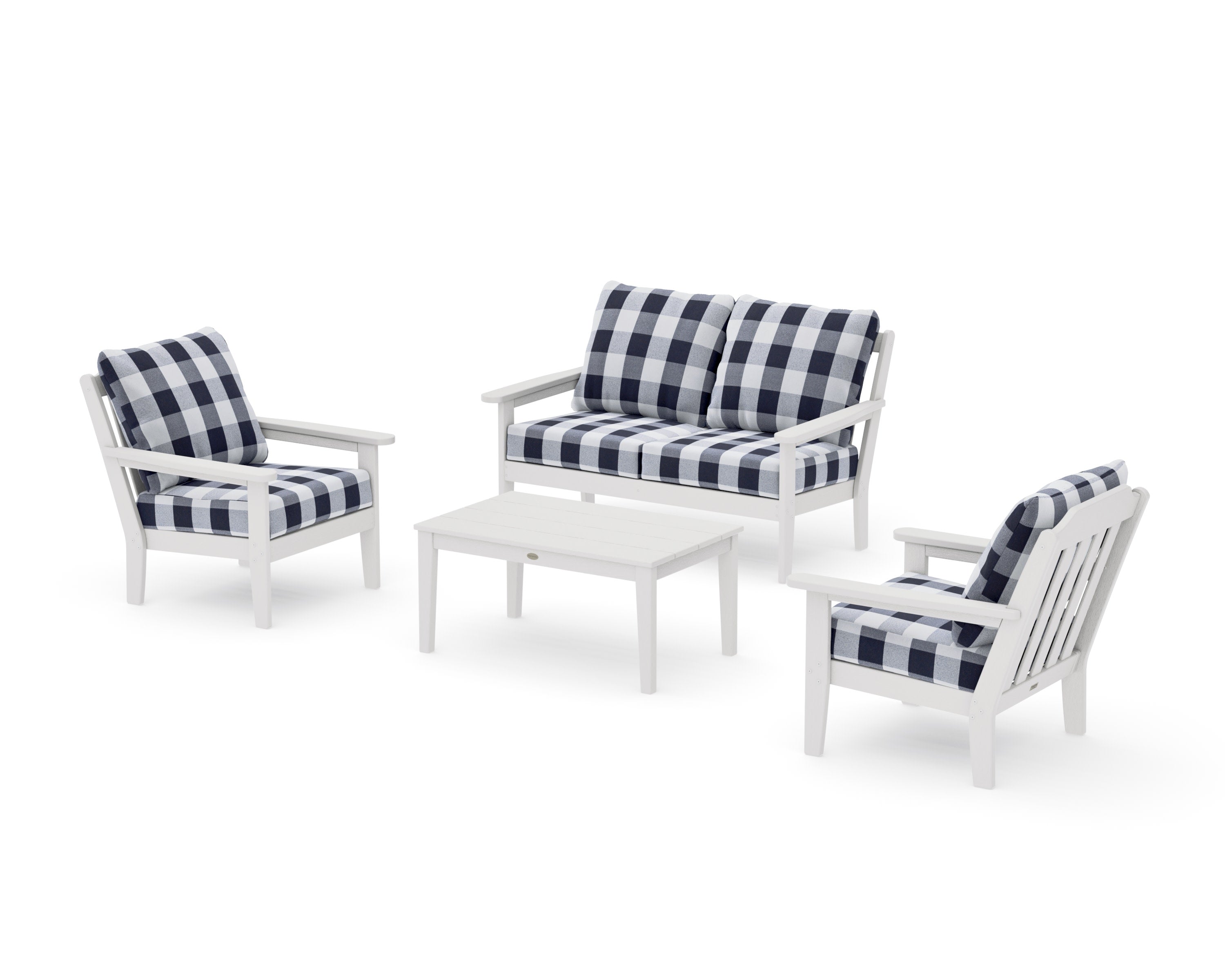 Cottage 4-Piece Deep Seating Set with Loveseat in Vintage White / Buffalo Plaid Navy