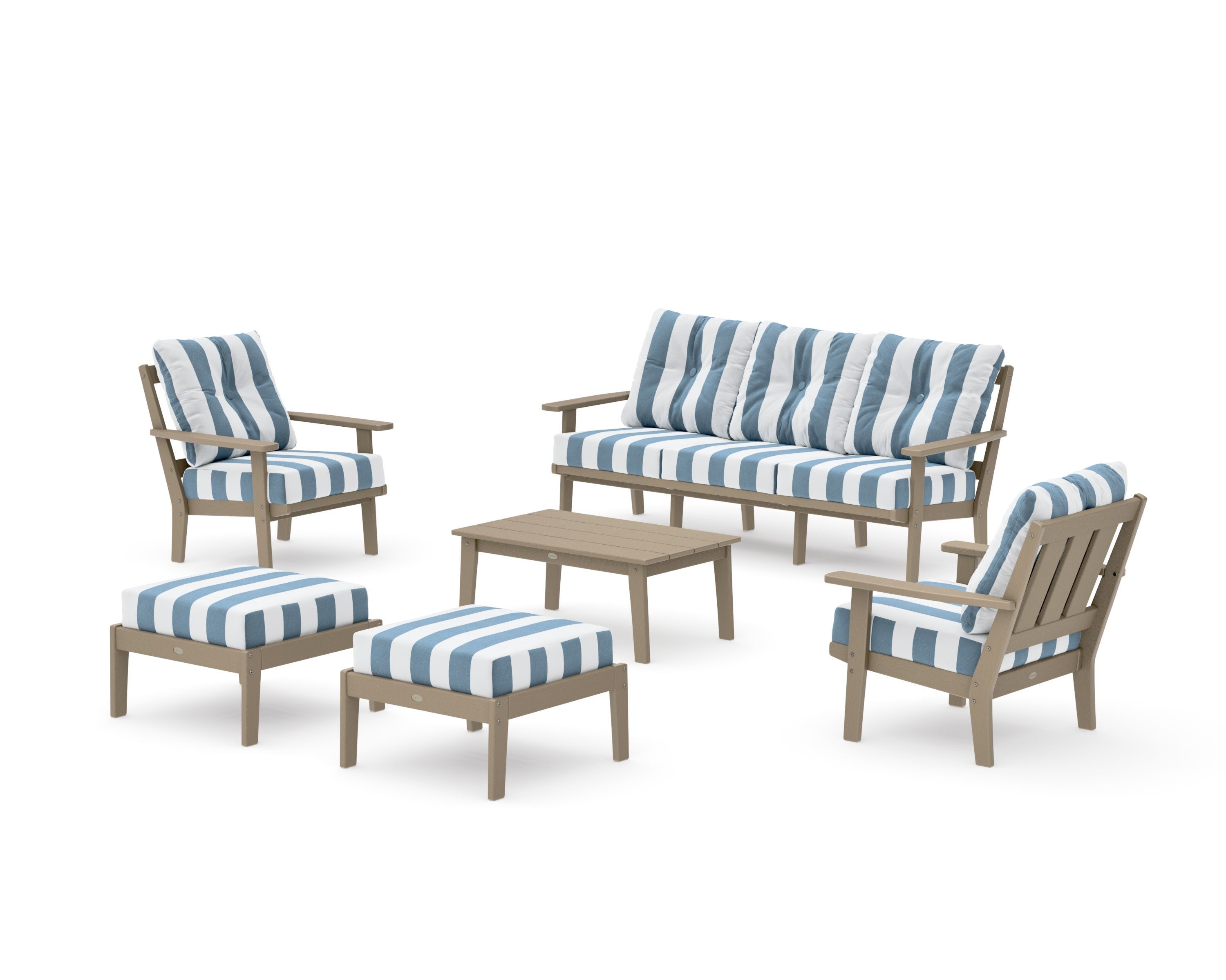 Oxford 6-Piece Lounge Sofa Set in Vintage Sahara / Cabana Stripe Sky Blue