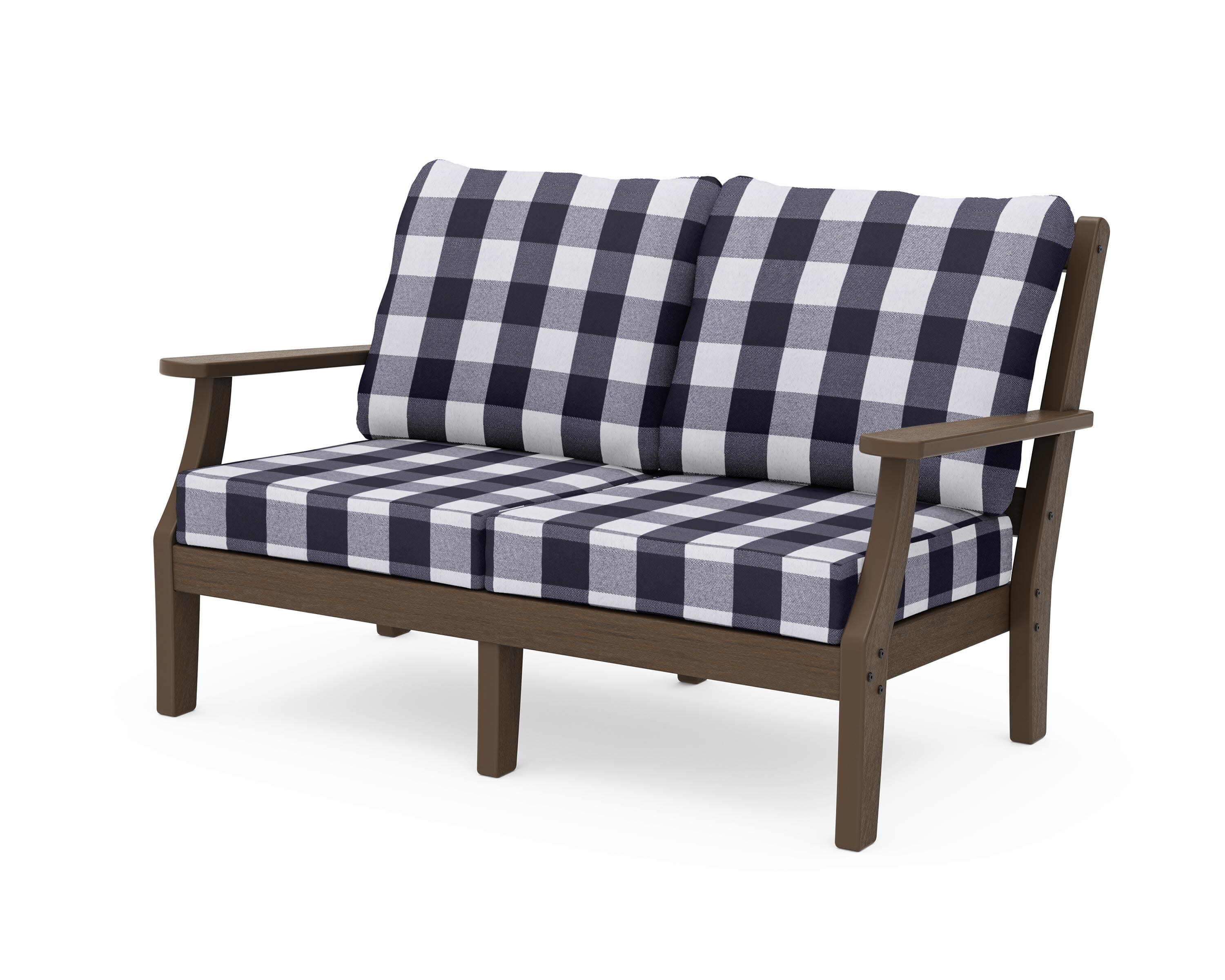 Chinoiserie Deep Seating Loveseat in Kona / Buffalo Plaid Navy