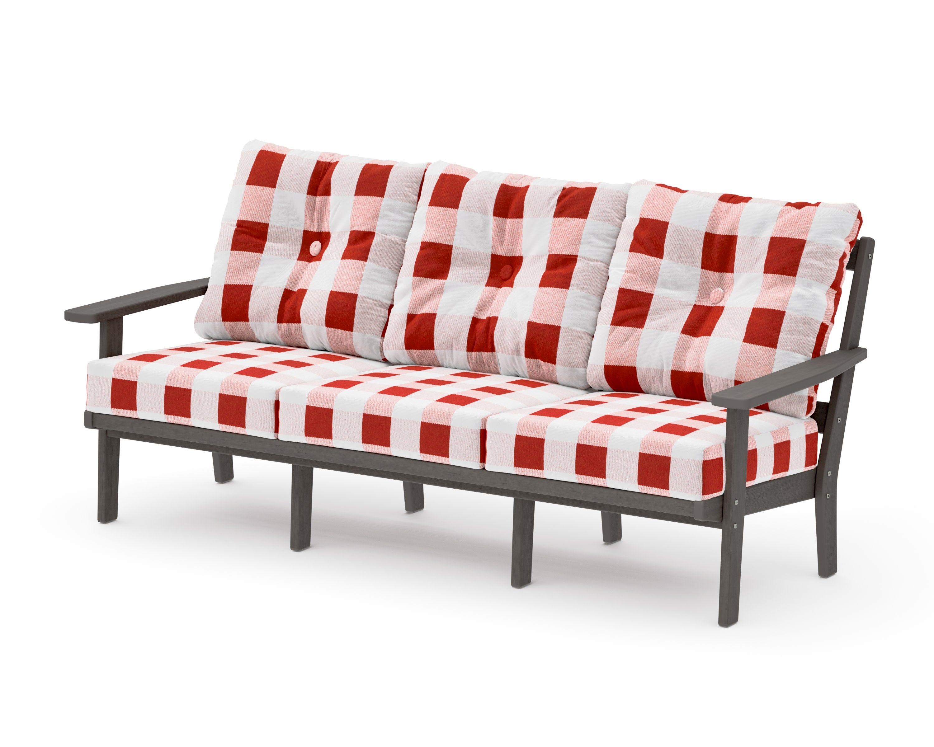 PrairieDeep Seating Sofa in Driftwood / Buffalo Plaid Crimson