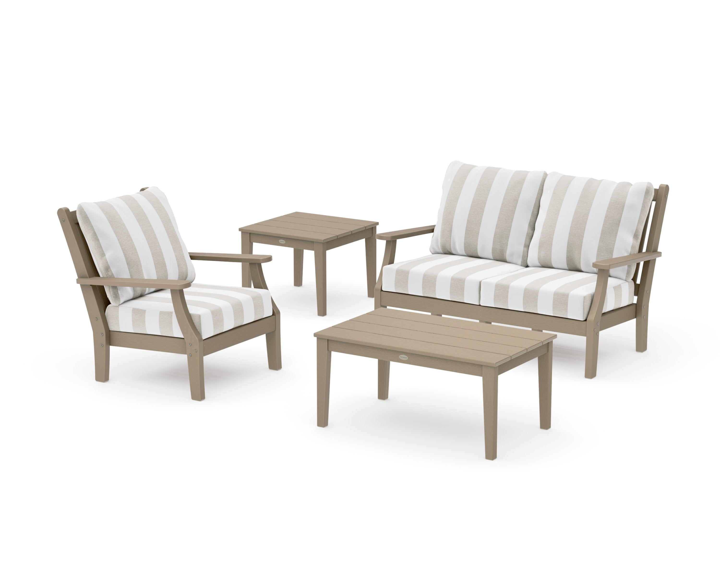 Wovendale 4-Piece Deep Seating Set in Vintage Sahara / Cabana Stripe Dune Burlap