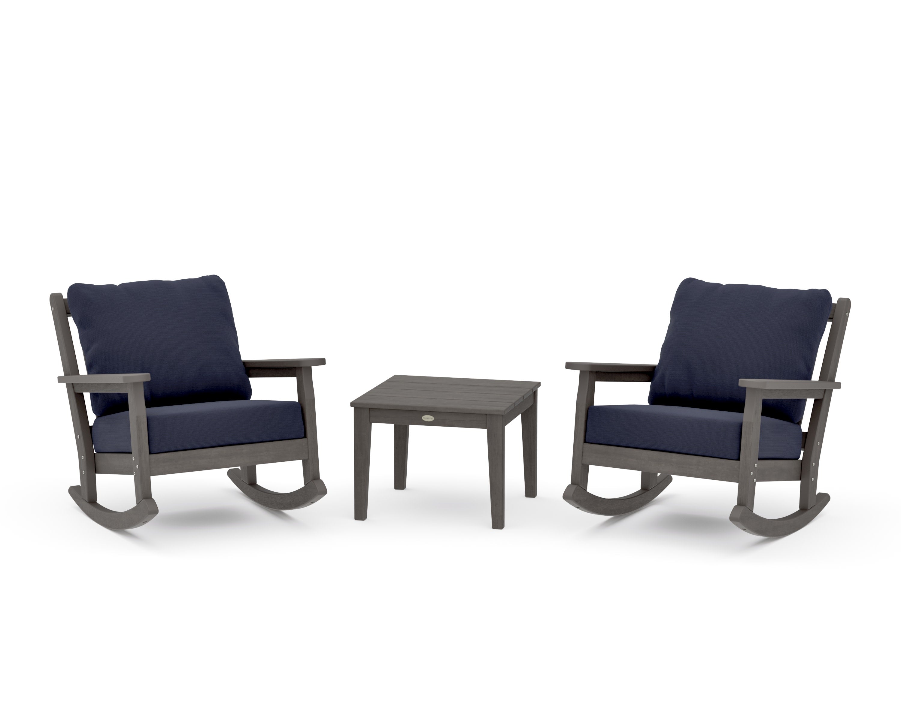 Chippendale 3-Piece Deep Seating Rocker Set in Driftwood / Navy Linen