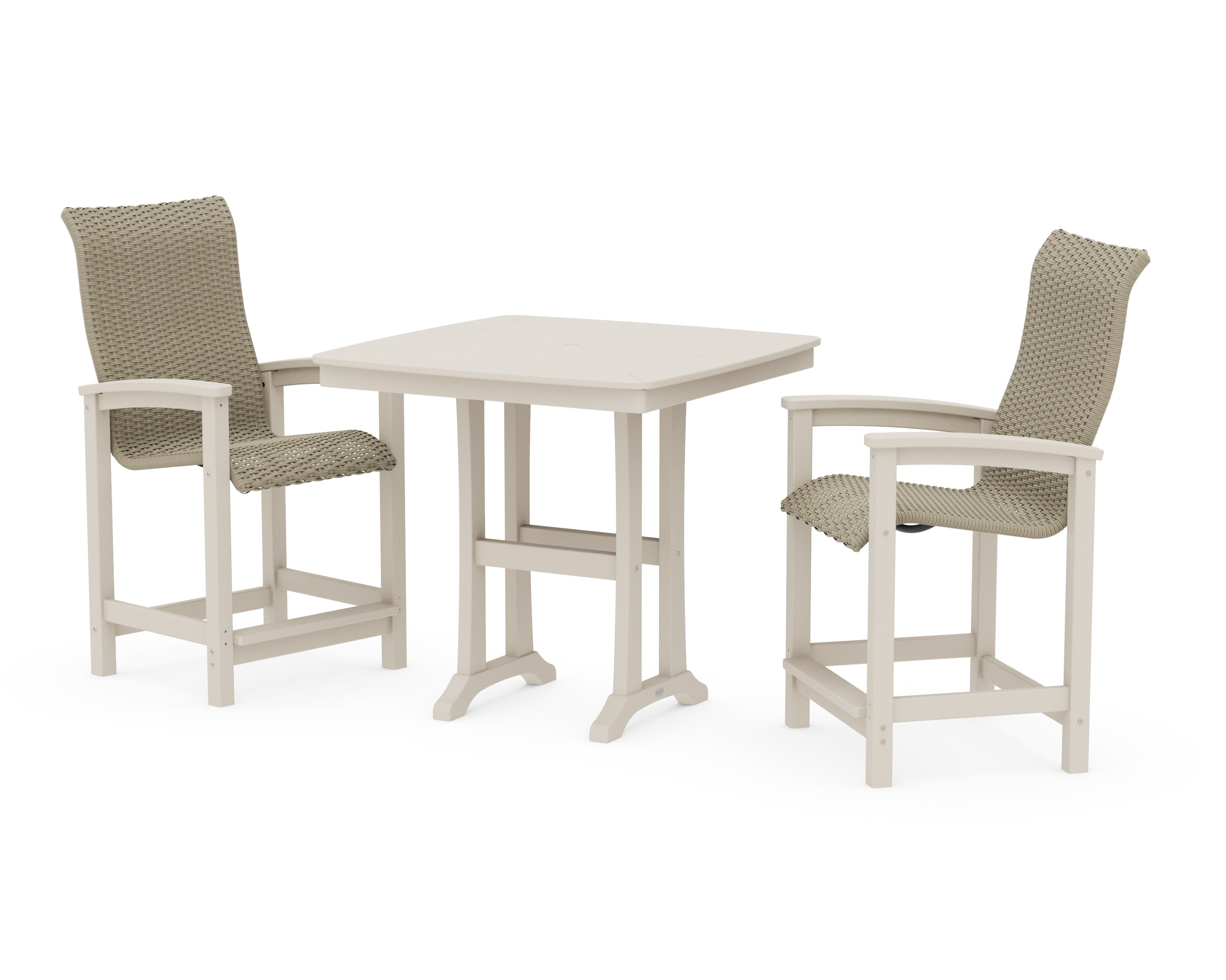 Coastal Woven High-Back 3-Piece Counter Set with Trestle Legs in Sand / Dune Grass