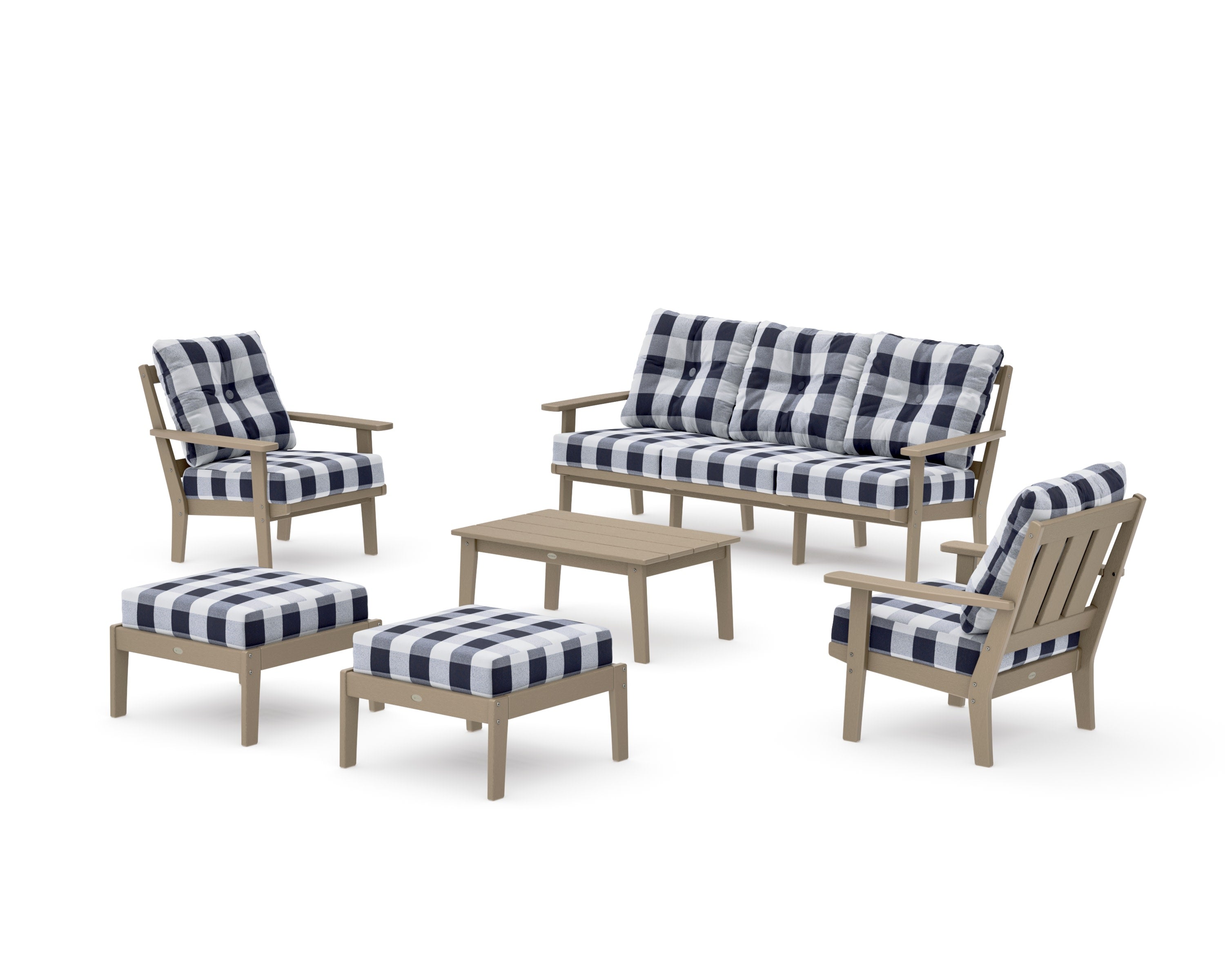 Oxford 6-Piece Lounge Sofa Set in Vintage Sahara / Buffalo Plaid Navy