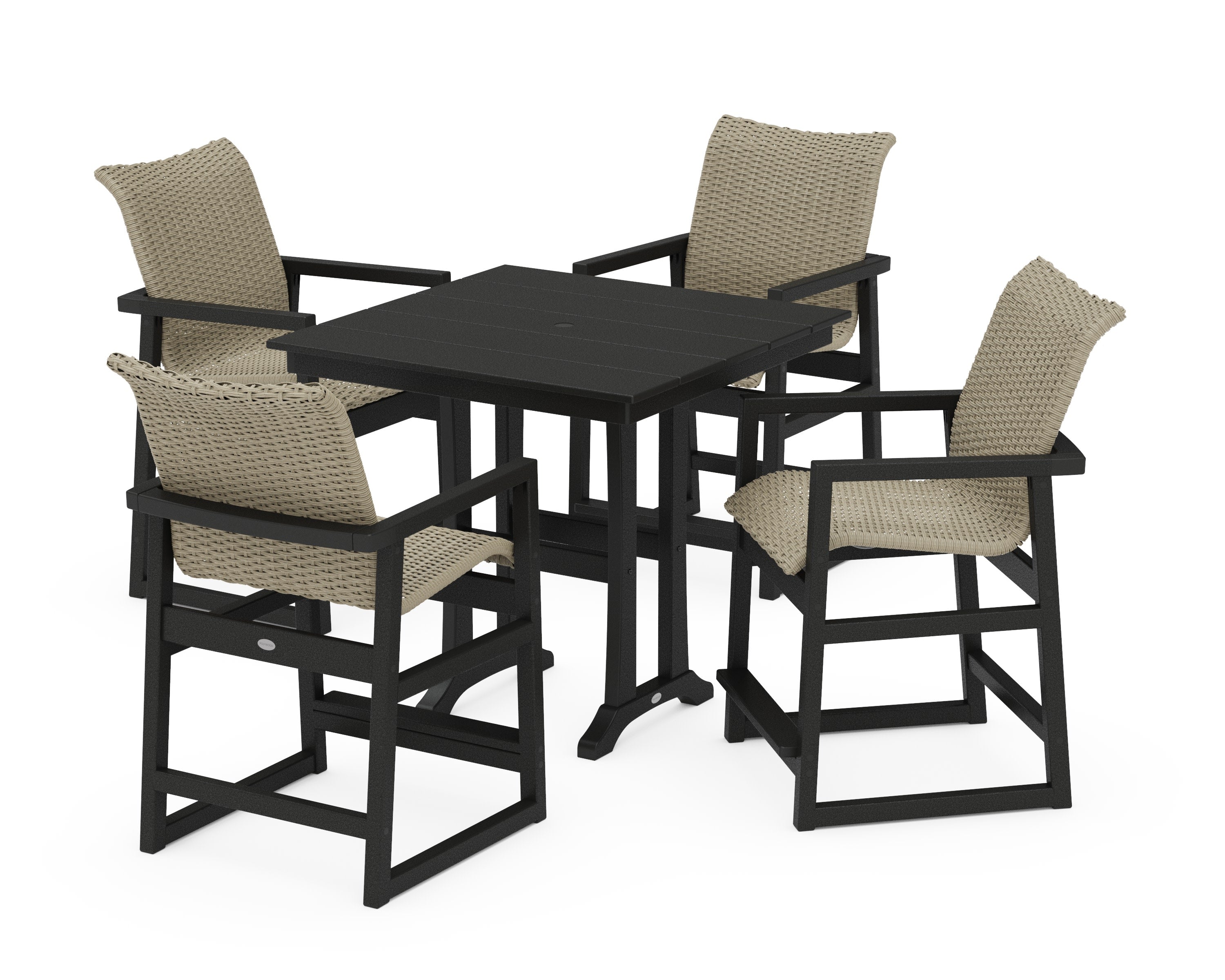 EDGE Woven 5-Piece Farmhouse Counter Set with Trestle Legs in Black / Dune Grass