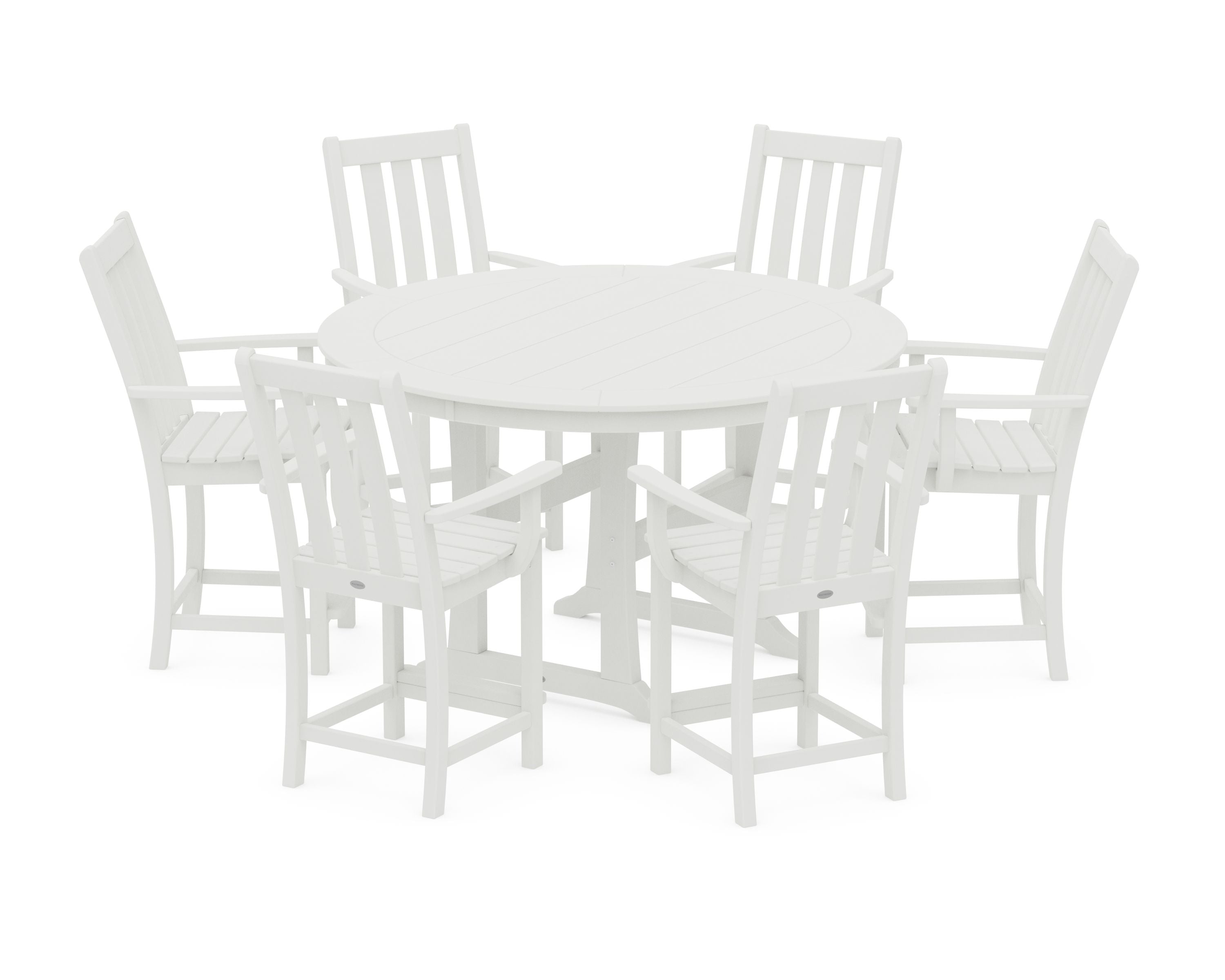 Vineyard 7-Piece Arm Chair Round Counter Set in Vintage White