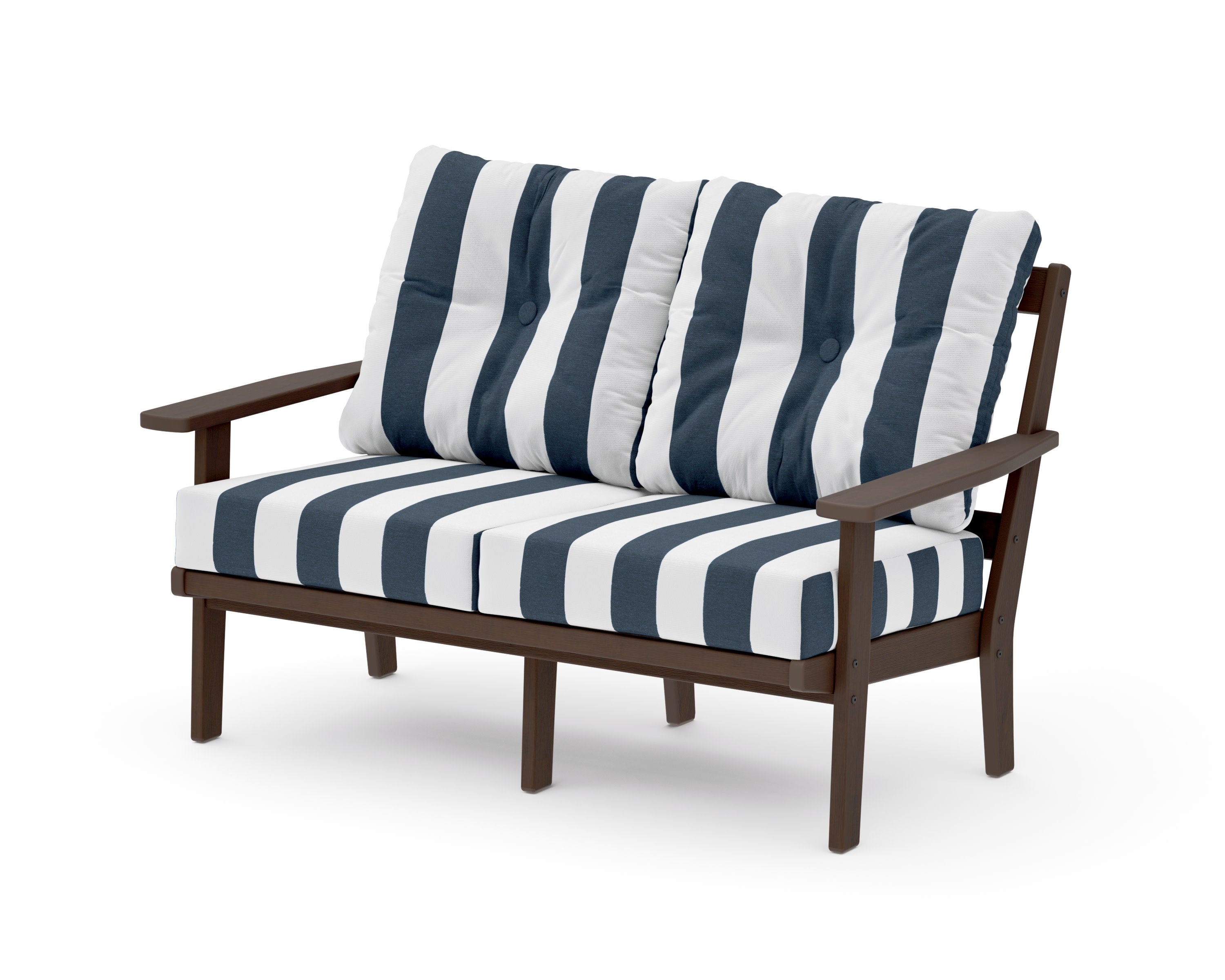 Prairie Deep SeatingLoveseat in Kona / Cabana Stripe Marine Indigo