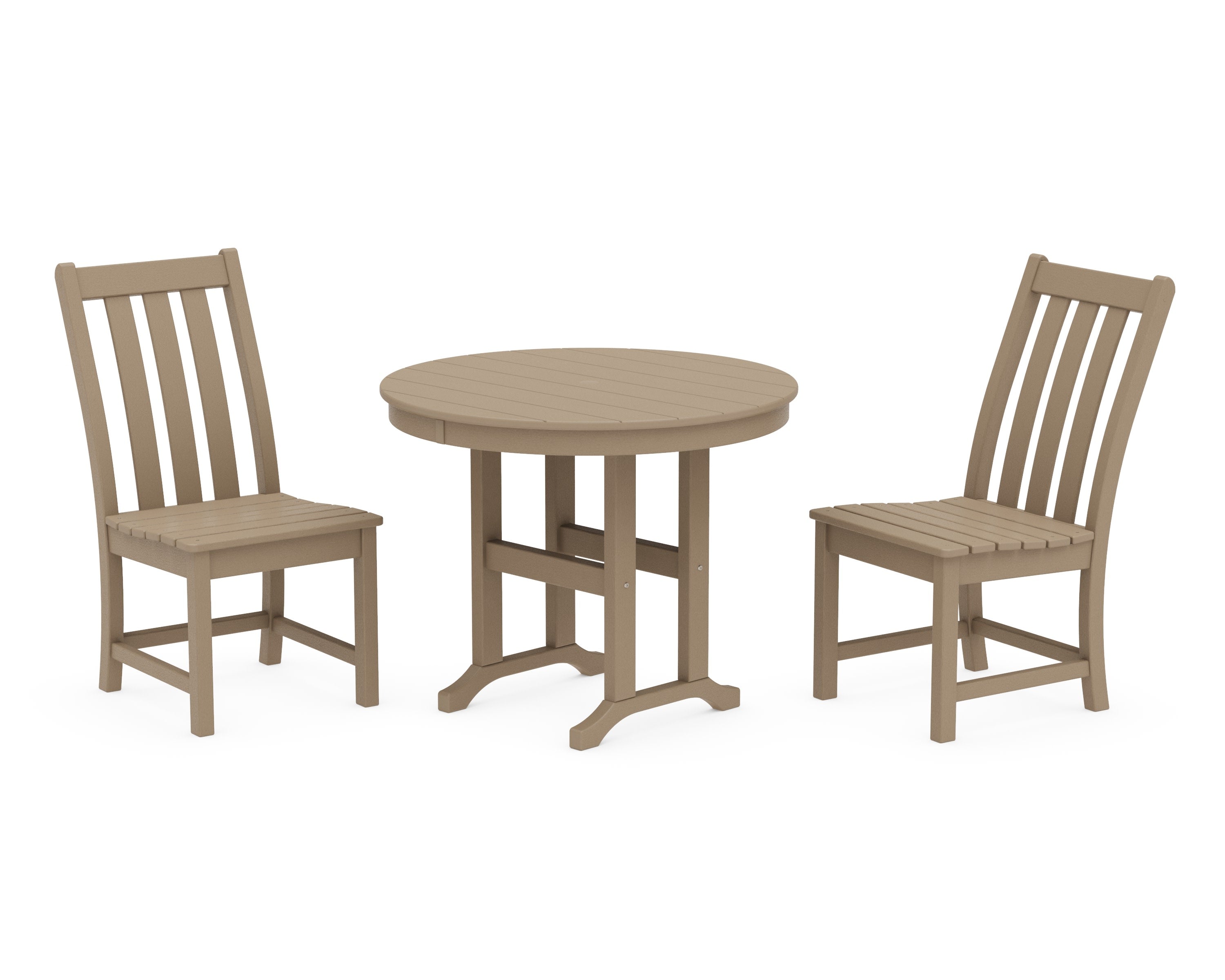 Vineyard Side Chair 3-Piece Round Dining Set in Vintage Sahara
