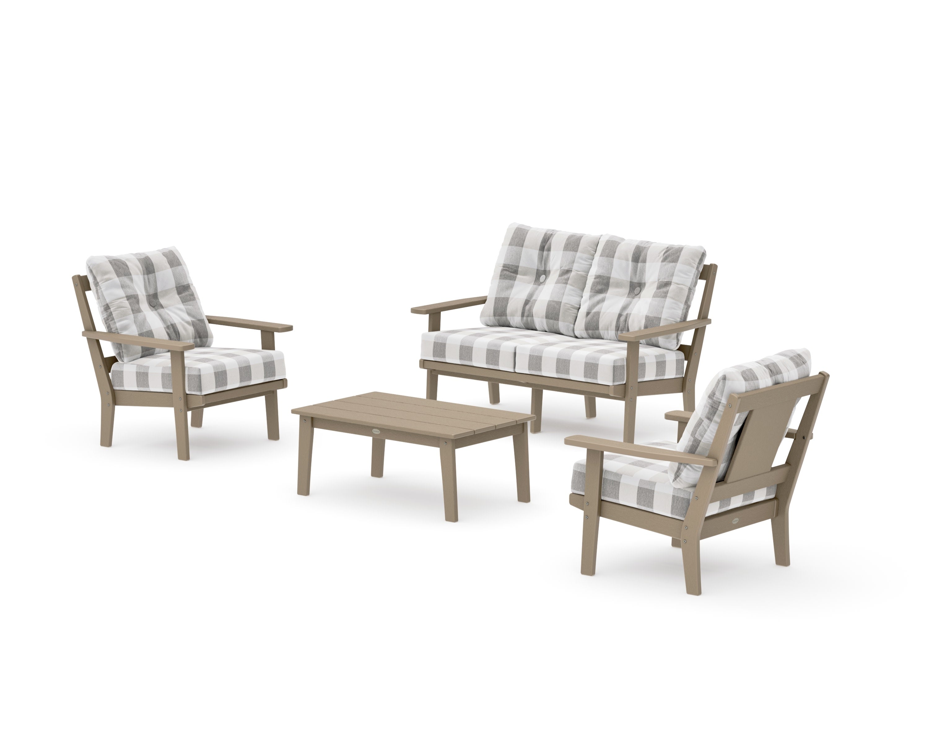 Prairie 4-Piece Deep Seating Set with Loveseat in Vintage Sahara / Buffalo Plaid Grey Mist