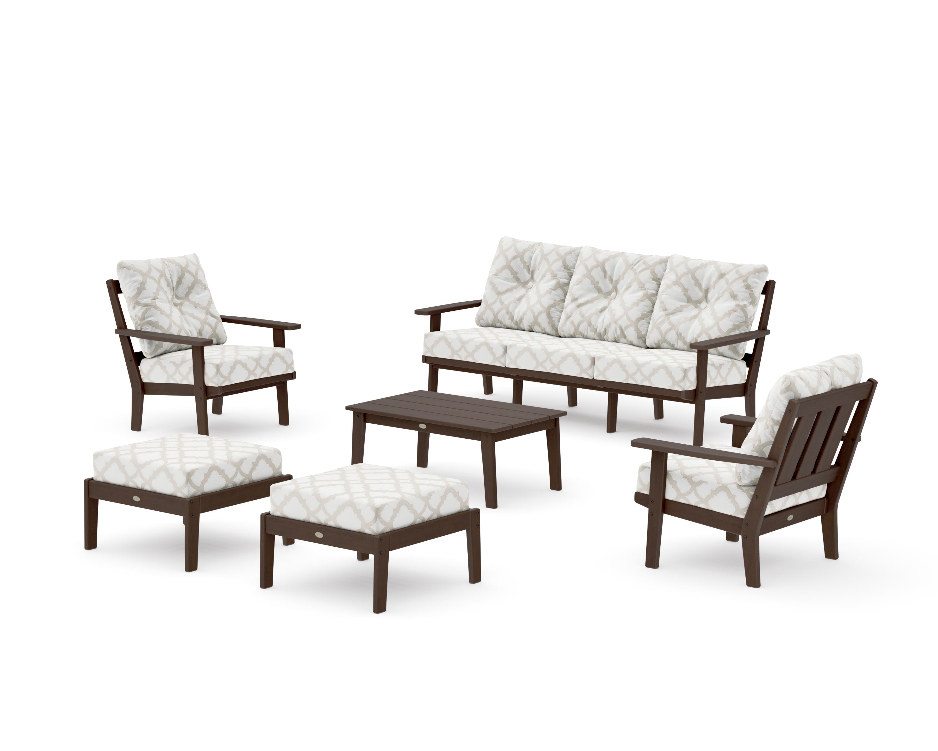 Oxford 6-Piece Lounge Sofa Set in Kona / Trellis Dune Burlap