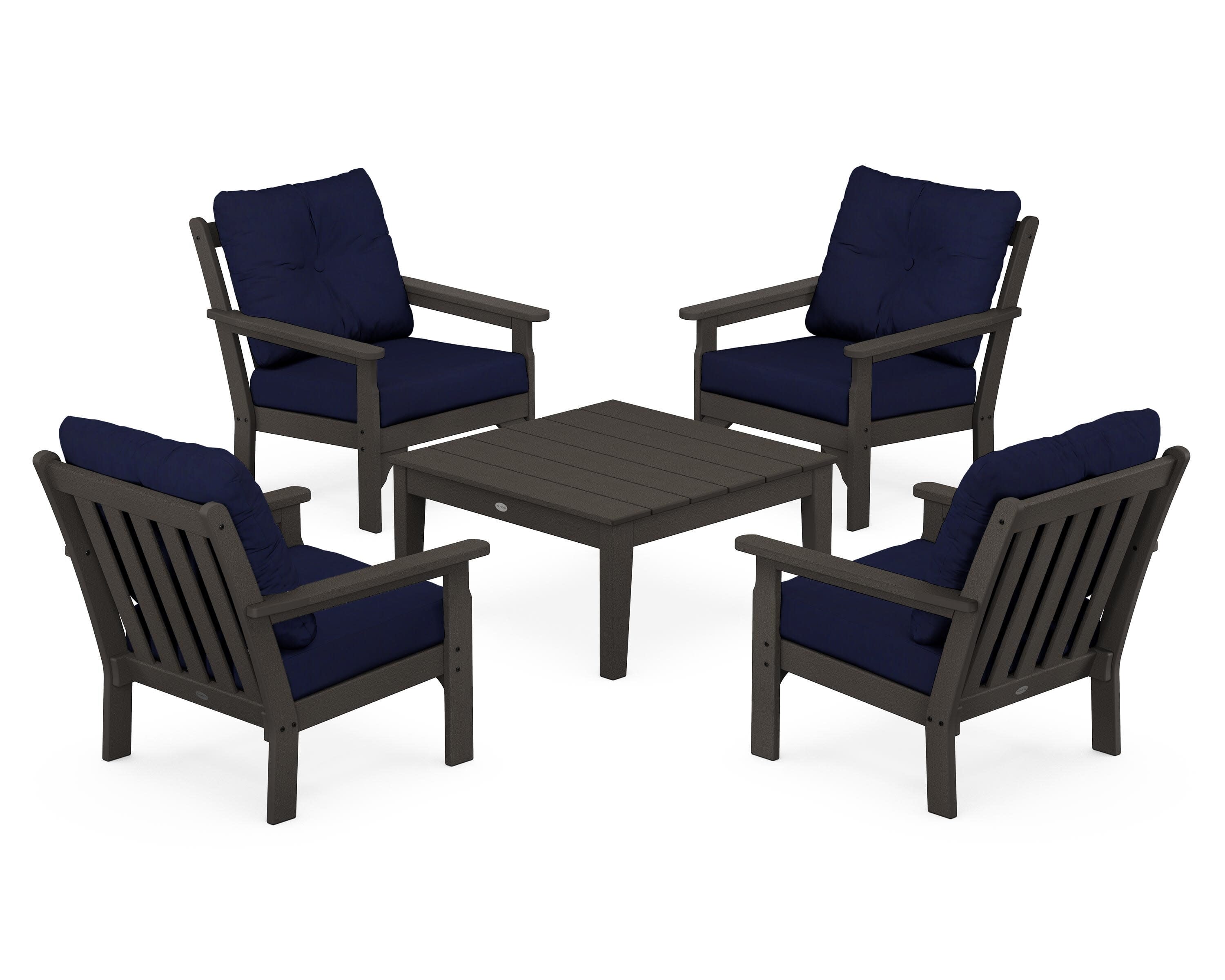 Vineyard 5-Piece Deep Seating Conversation Set in Vintage Coffee / Navy