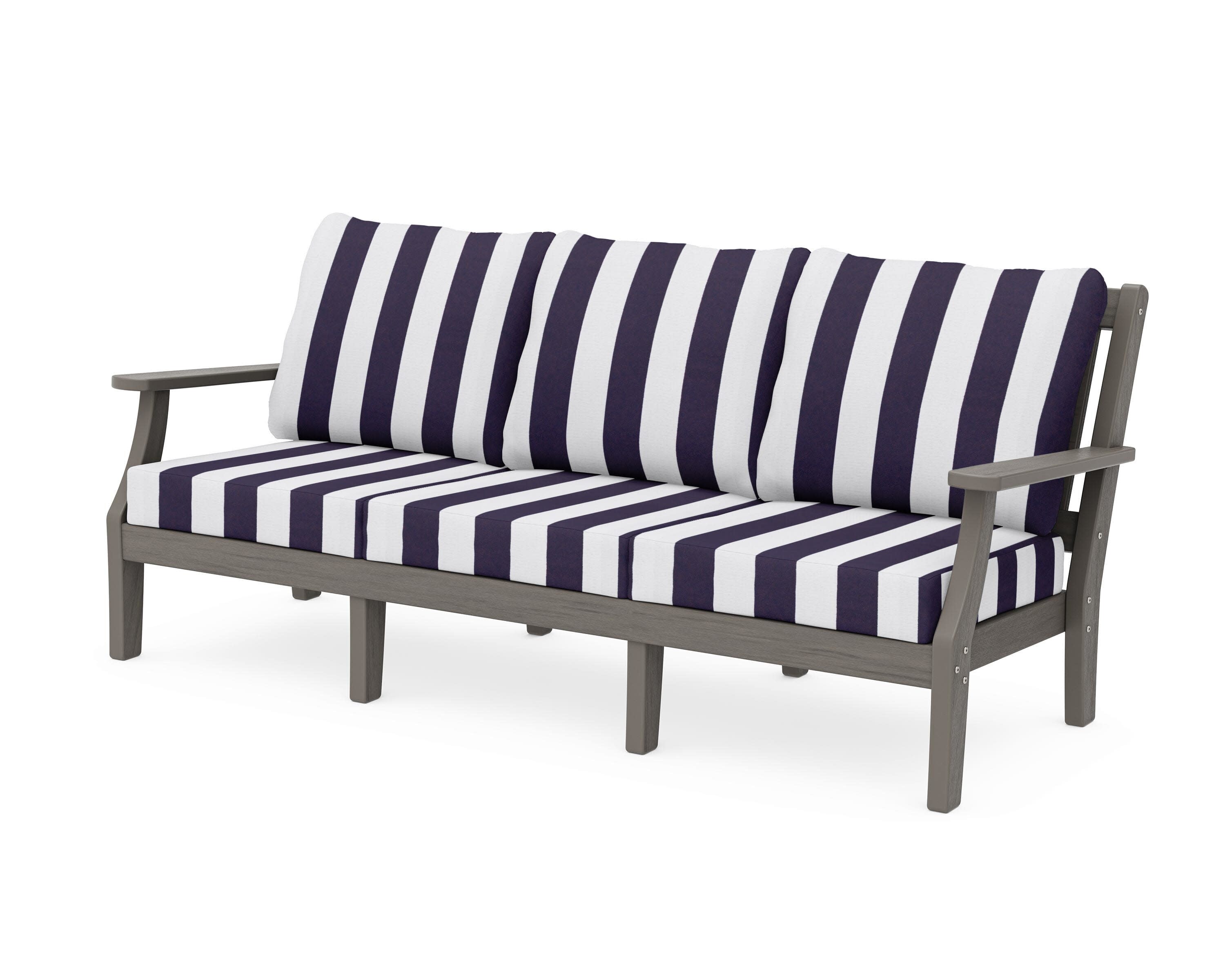 Chinoiserie Deep Seating Sofa in Driftwood / Cabana Stripe Navy