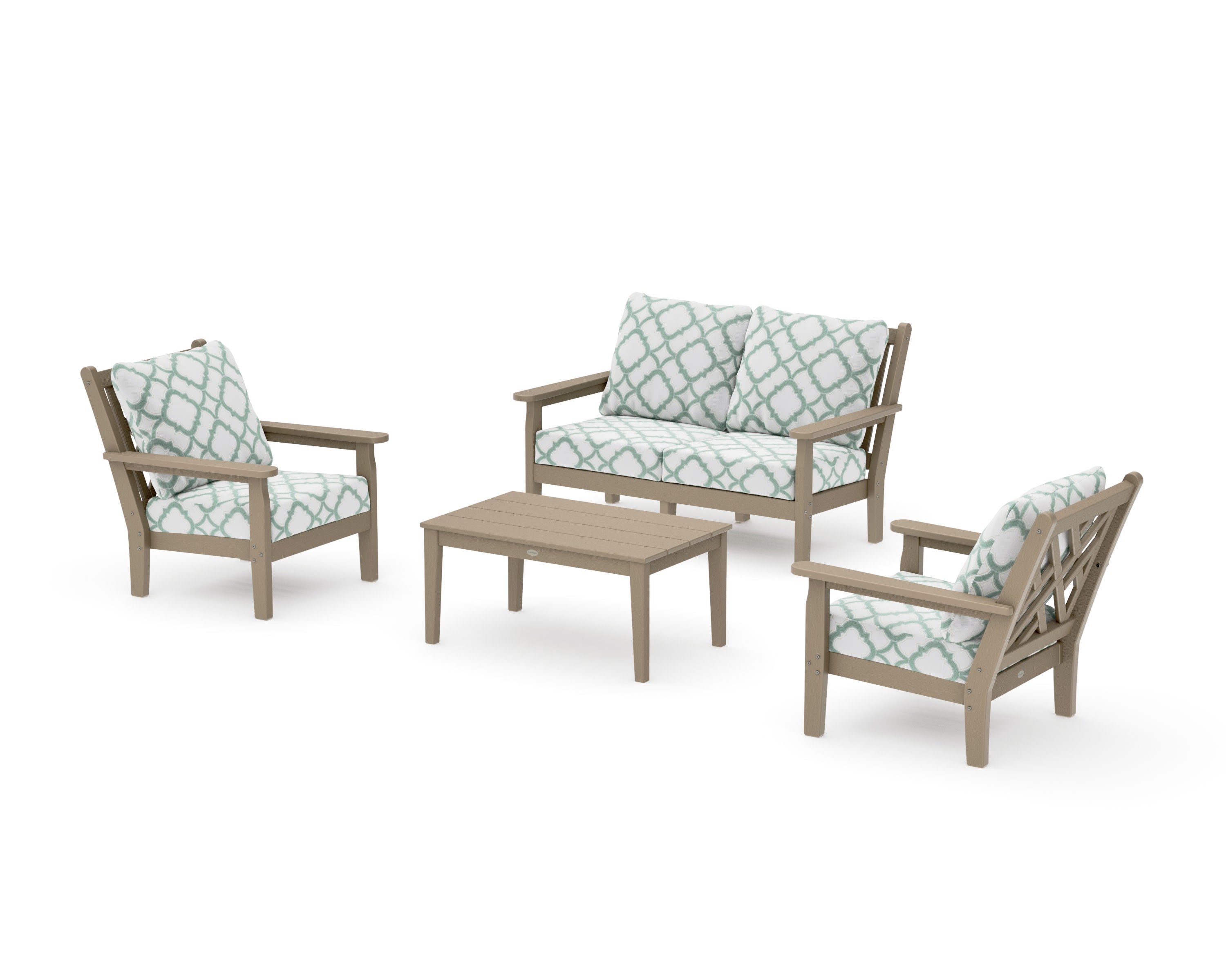 Chippendale 4-Piece Deep Seating Set with Loveseat in Vintage Sahara / Trellis Glacier Spa