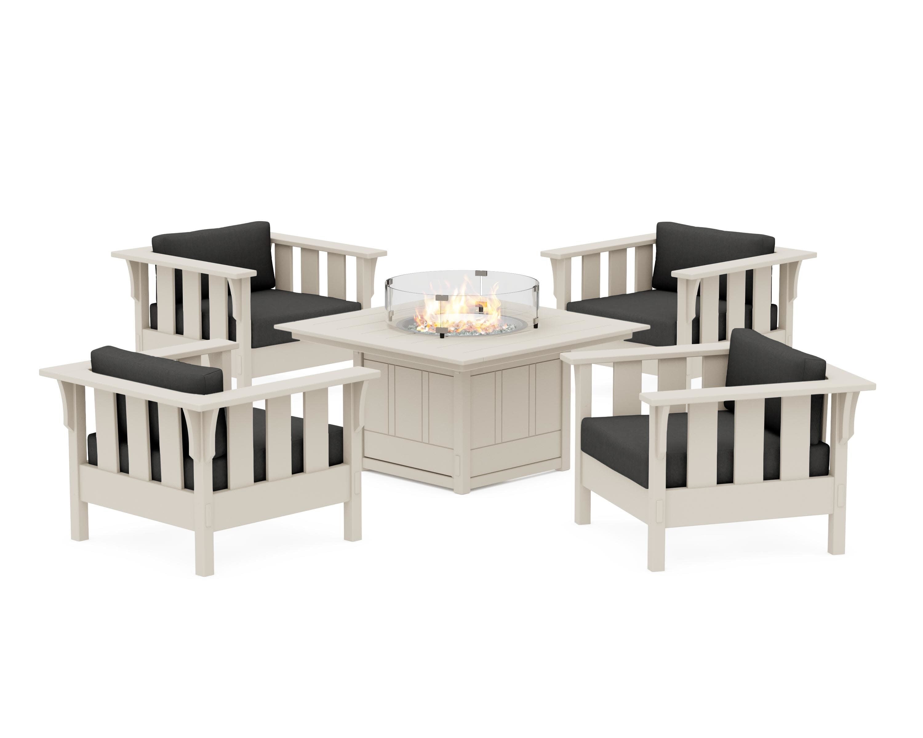 Acadia 5-Piece Deep Seating Set with Fire Pit Table in Sand / Spectrum Carbon