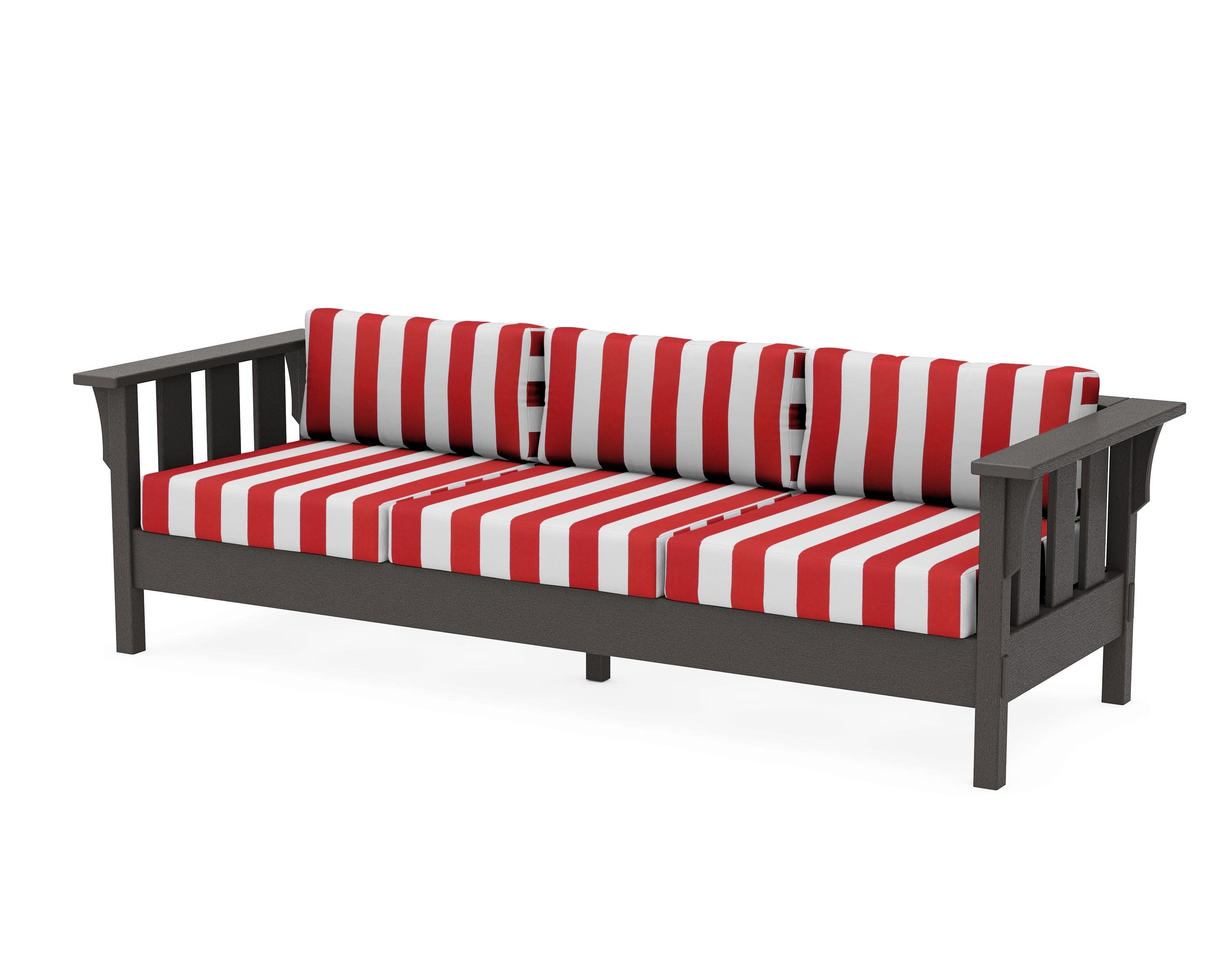 Acadia Deep Seating Sofa in Vintage Coffee / Cabana Stripe Crimson