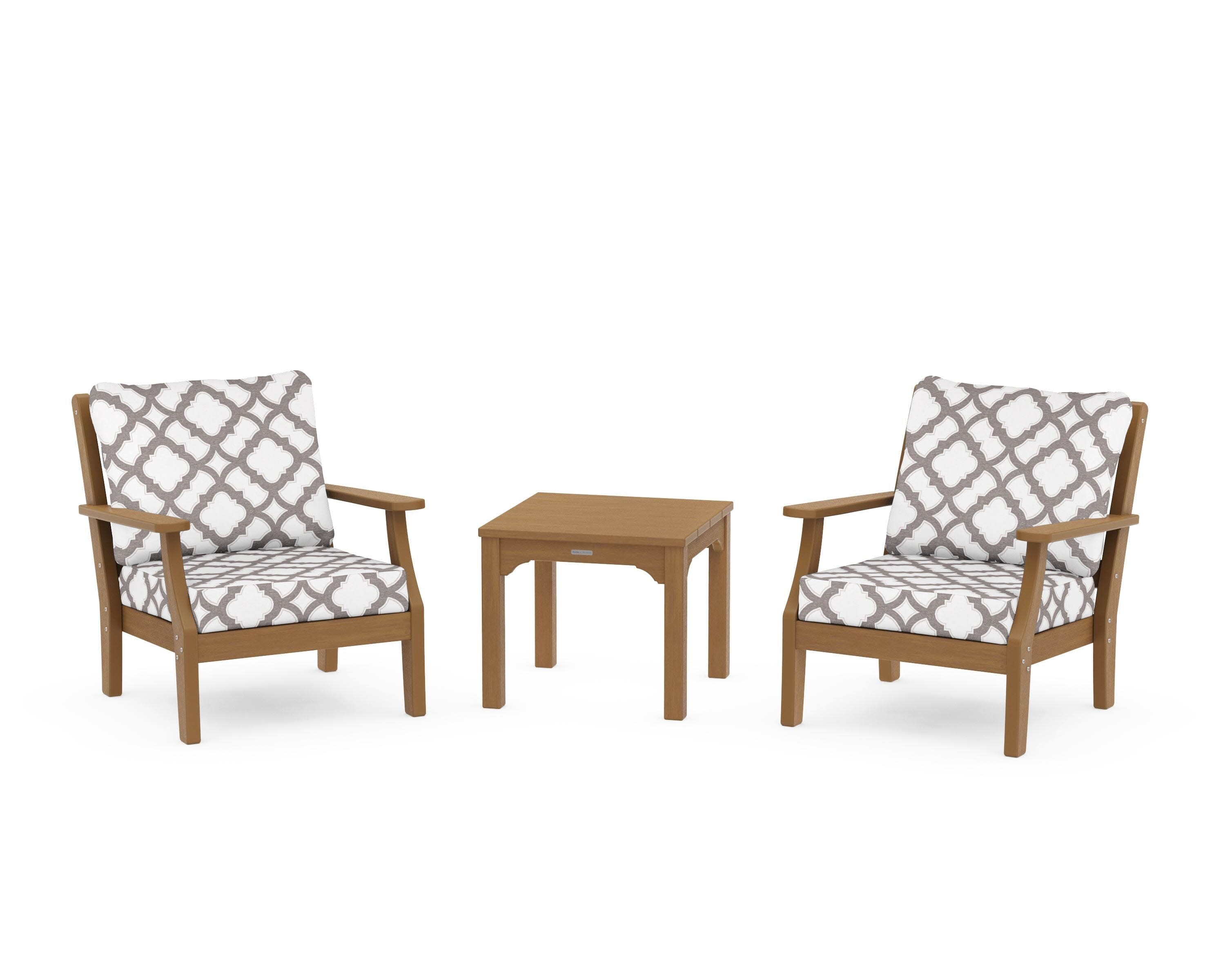Chinoiserie 3-Piece Deep Seating Set in Natural / Trellis Grey Mist