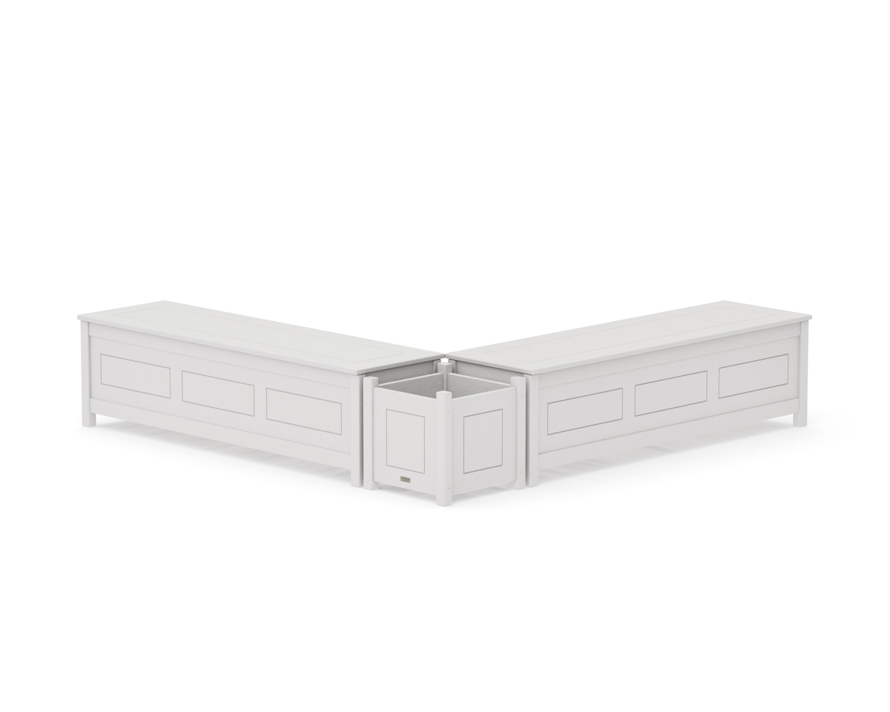 60" Country Living L- Shaped Planter Storage Bench Set in Vintage White