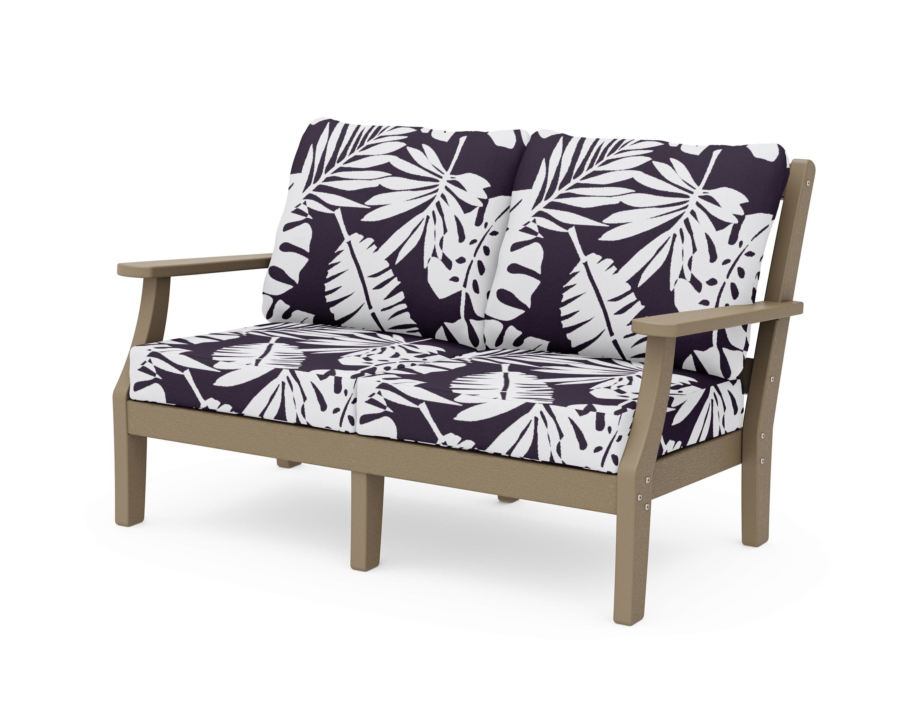Chinoiserie Deep Seating Loveseat in Vintage Sahara / Leaf Navy